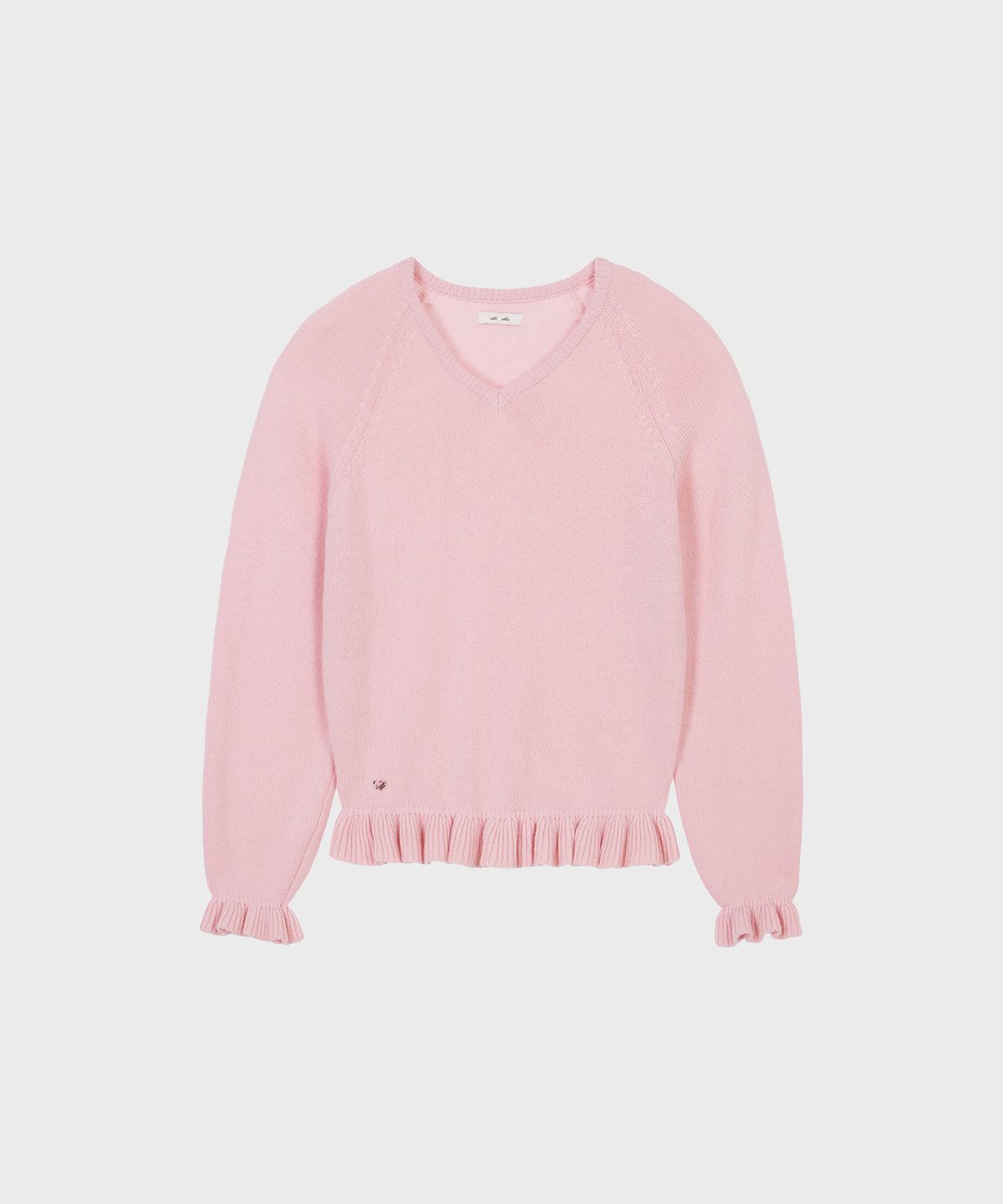 알키알카(ALKI ALKA) V-Neck Frill Knit (Light Pink)