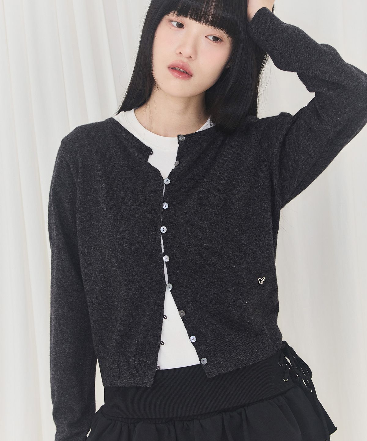 알키알카(ALKI ALKA) Basic Round Cardigan (Charcoal)
