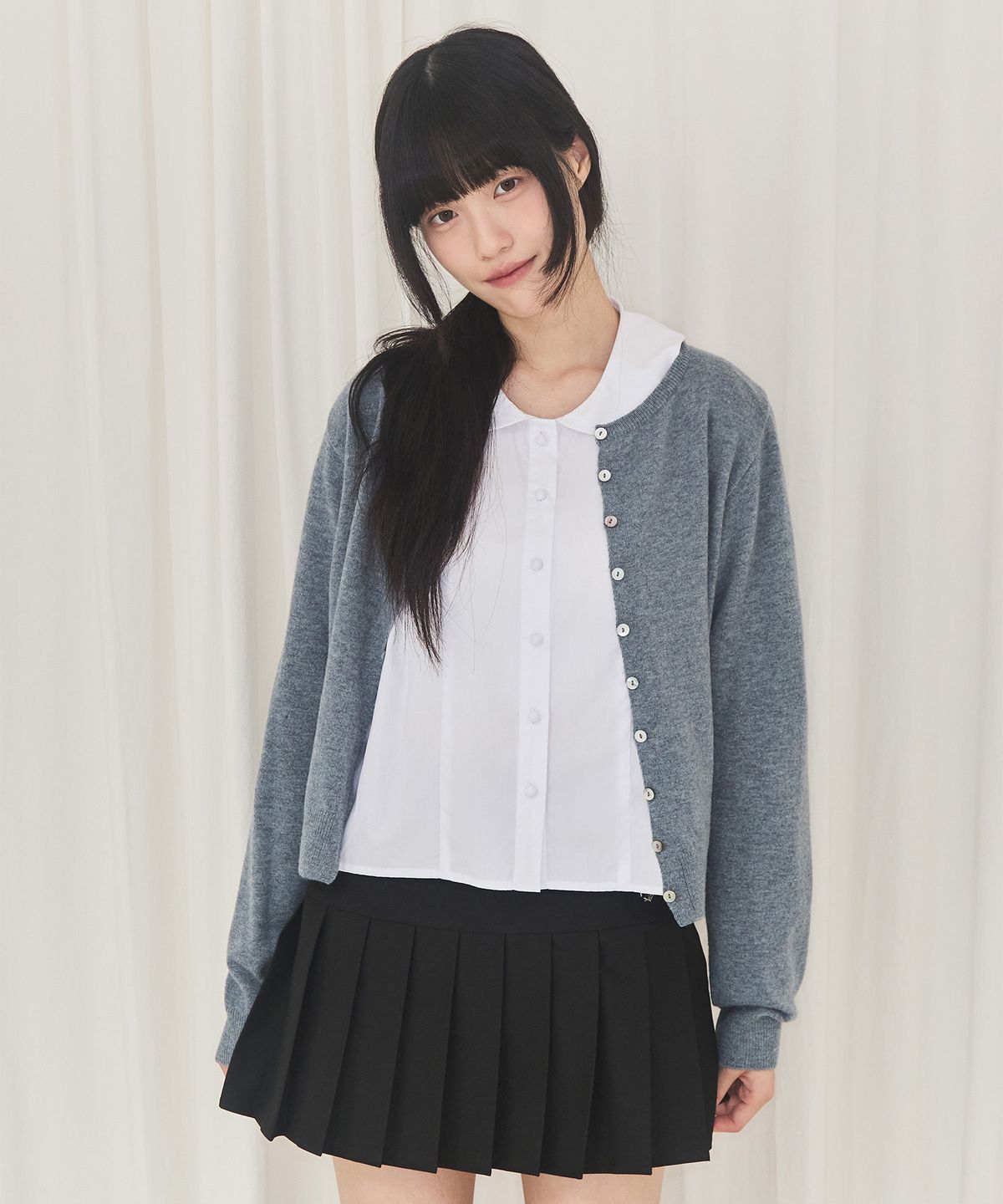 알키알카(ALKI ALKA) Basic Round Cardigan (Blue Gray)
