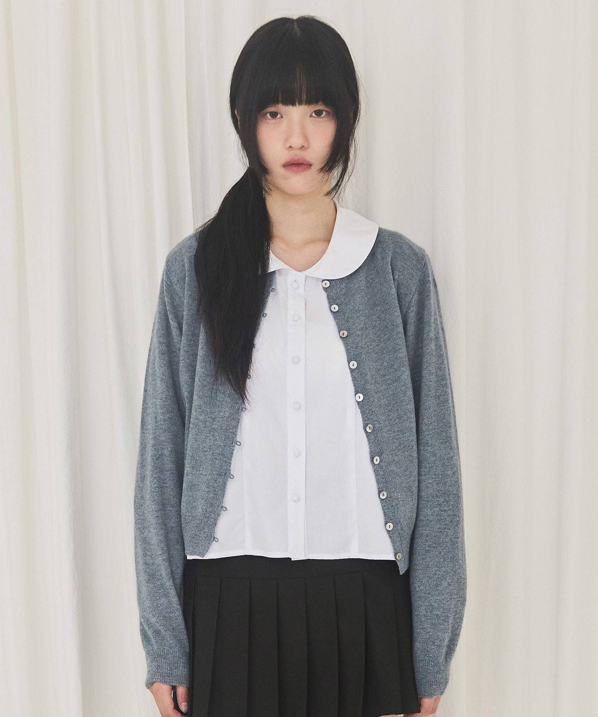 알키알카(ALKI ALKA) Basic Round Cardigan (Blue Gray)