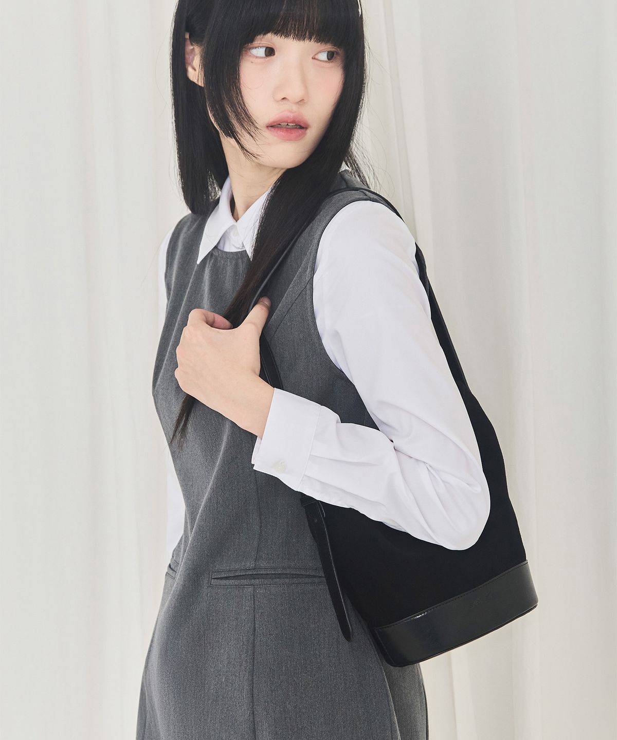 알키알카(ALKI ALKA) Combo Bucket Bag (Black)