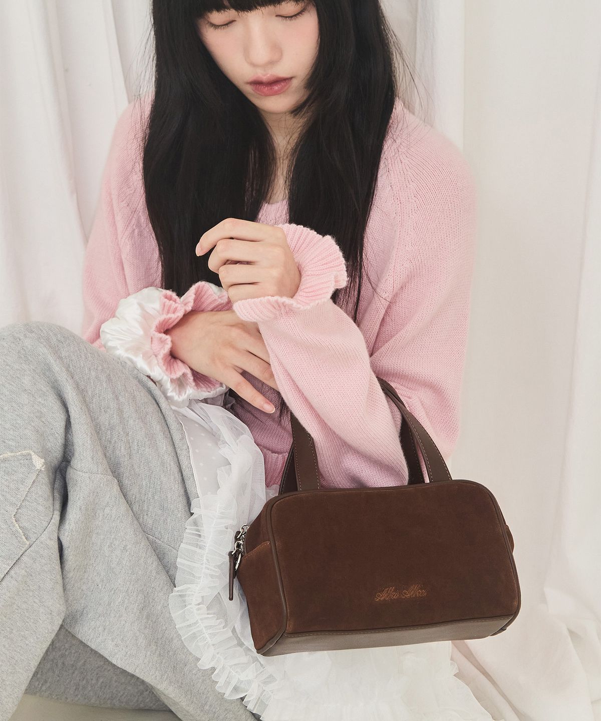 알키알카(ALKI ALKA) Mini Square Tote Bag_Suede (Suede Brown)