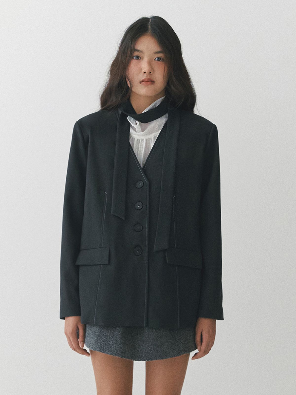 가니송(GANISONG) 스티치 스카프 자켓_차콜