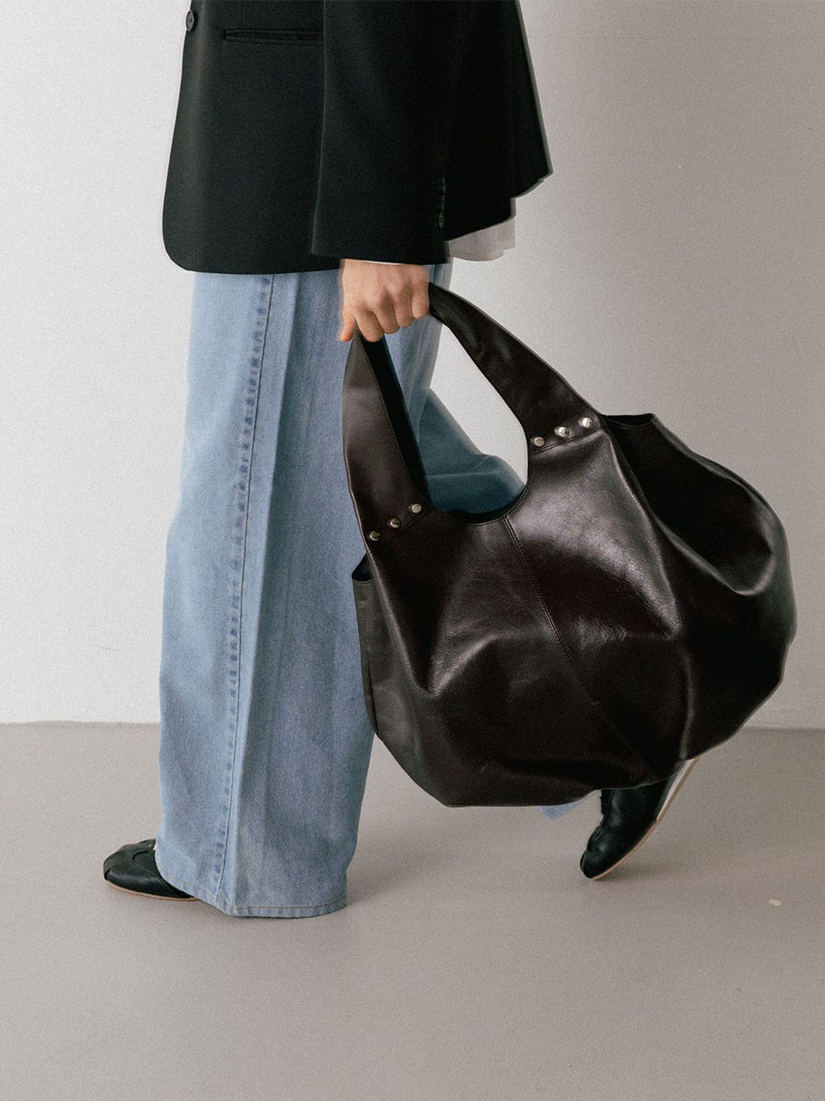 옴니포턴트(OMNIPOTENT) Fleur Hobo Bag Set ( Oval Metal Keyring Included ) _5Colors