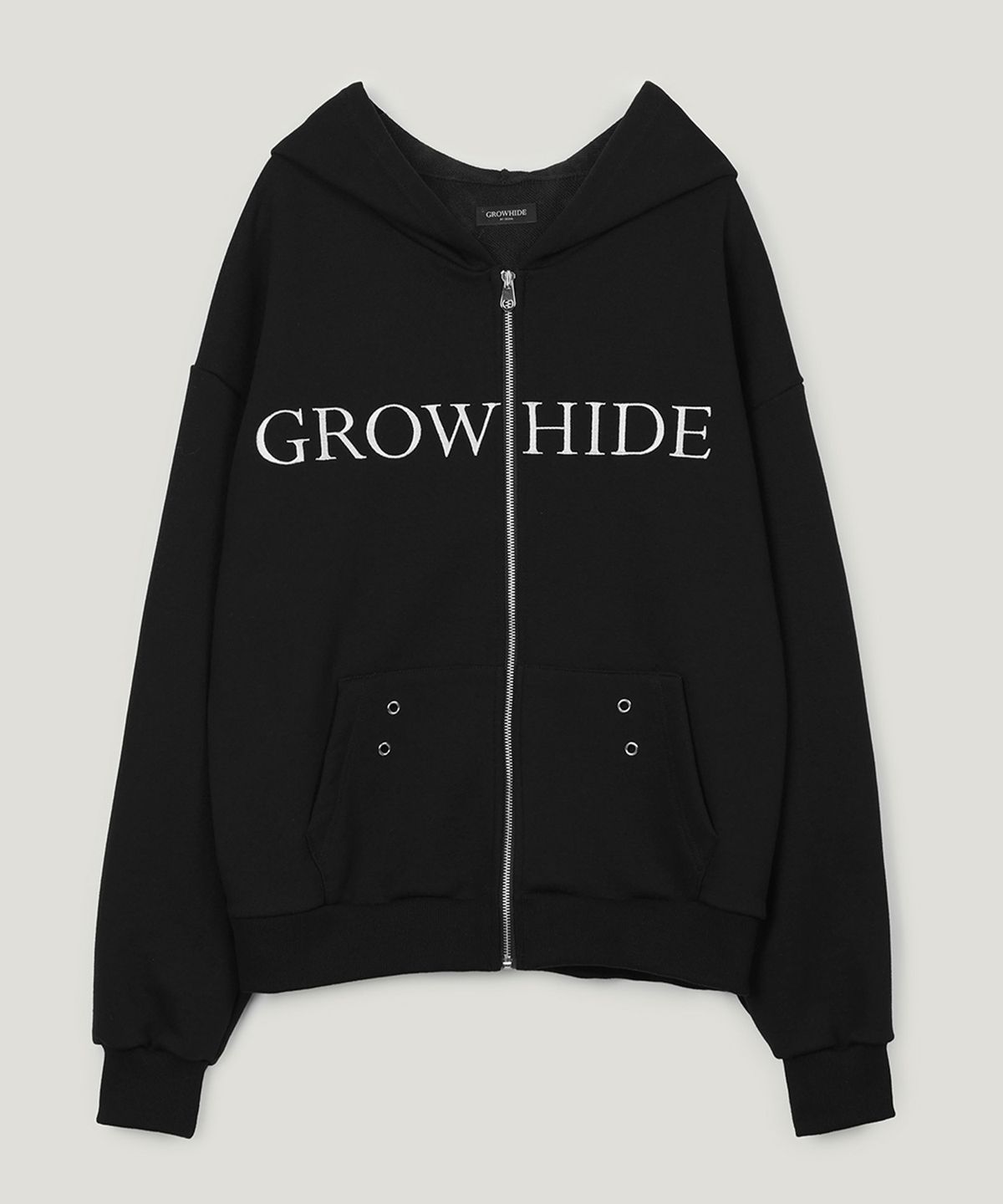 그로우하이드(GROWHIDE) 뉴엣 자수 오버핏 후드 집업