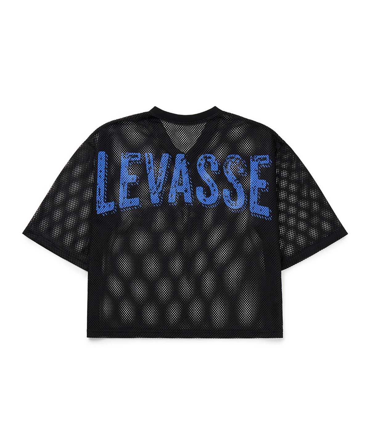 르바세(LEVASSE) 블루로고 크롭 매쉬 저지 반팔_블랙