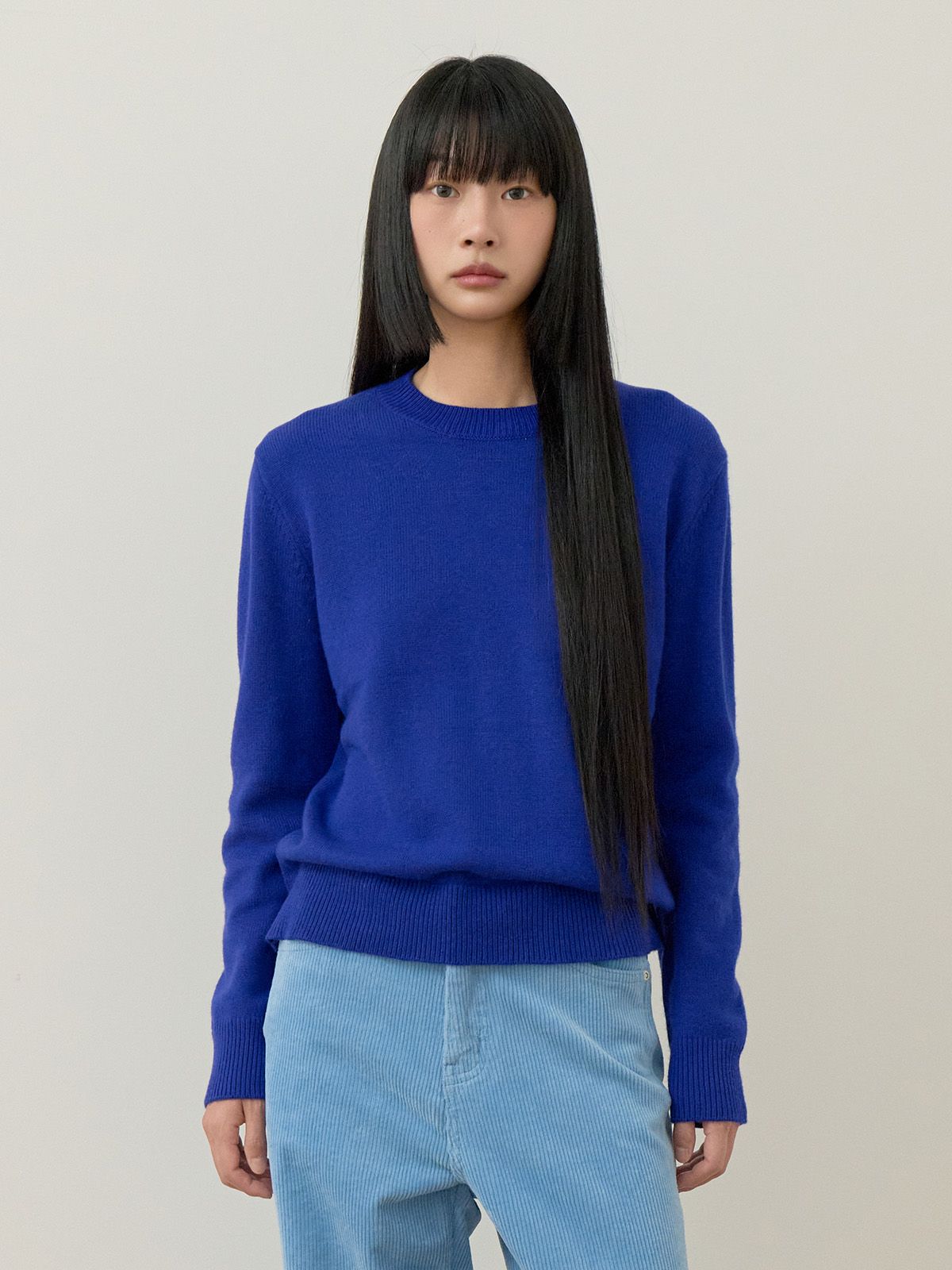비플랫 베네통(Bb' BENETTON) 캐시미어 라운드 컬러 니트 (Blue)