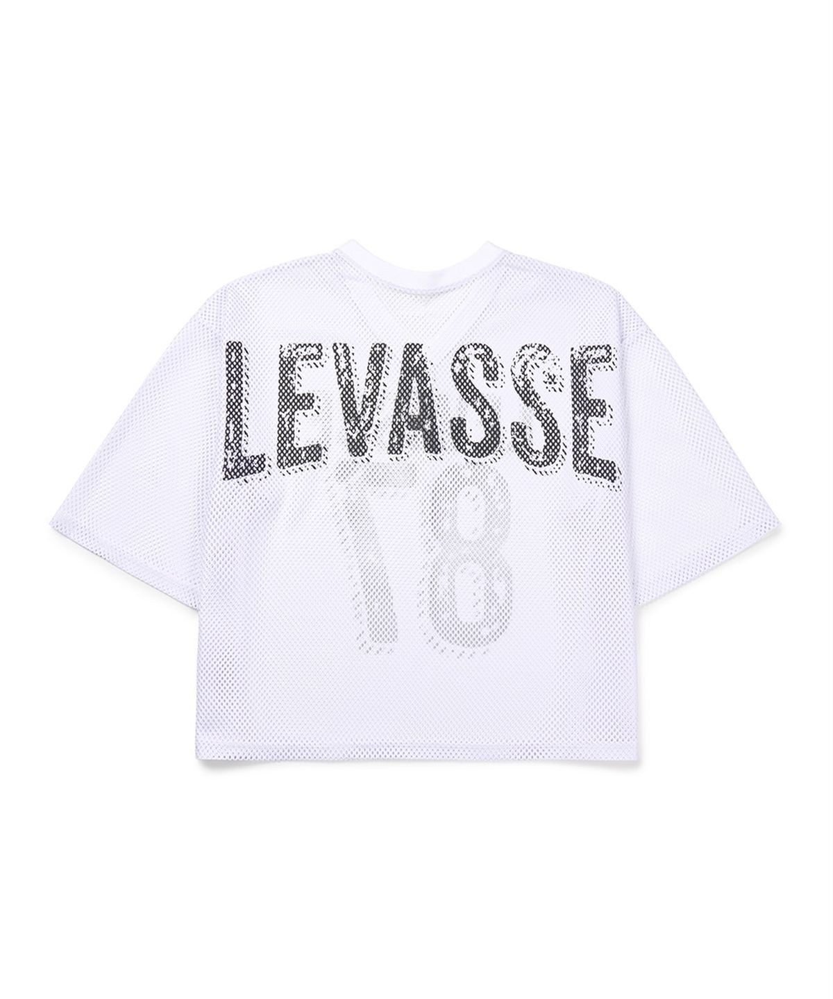 르바세(LEVASSE) 블랙로고 크롭 매쉬 저지 반팔_화이트