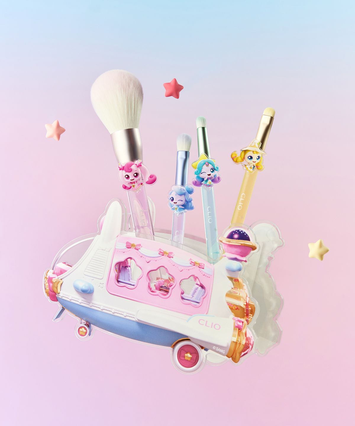 클리오(CLIO) [티니핑콜라보] 클리오 메이크업 브러쉬 세트 (브러쉬 4종+브러쉬꽂이)