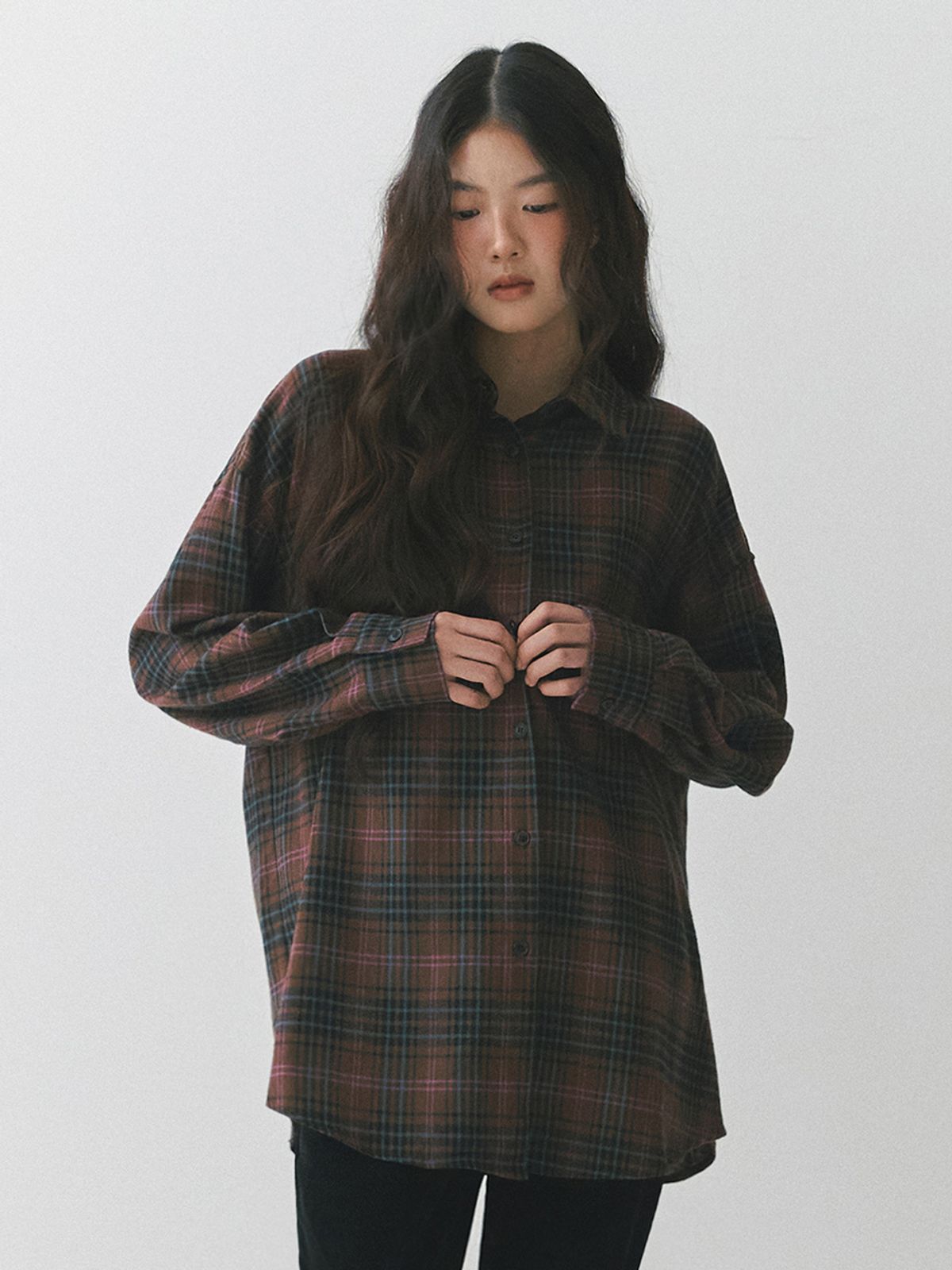 가니송(GANISONG) 캔들 루즈핏 체크 셔츠_베이지
