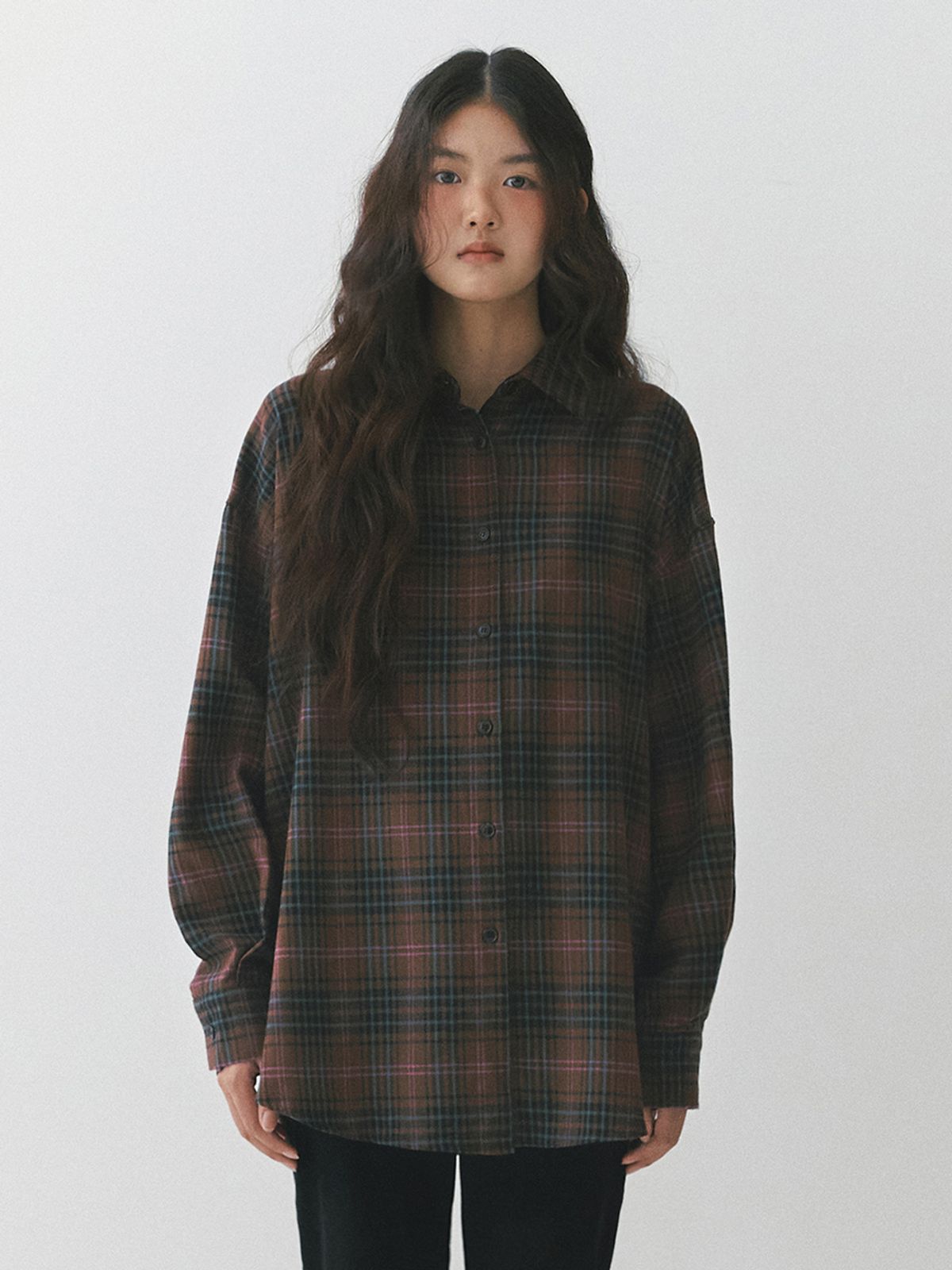 가니송(GANISONG) 캔들 루즈핏 체크 셔츠_베이지