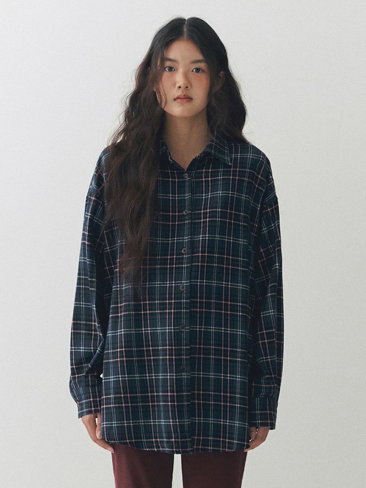 가니송(GANISONG) 캔들 루즈핏 체크 셔츠_네이비