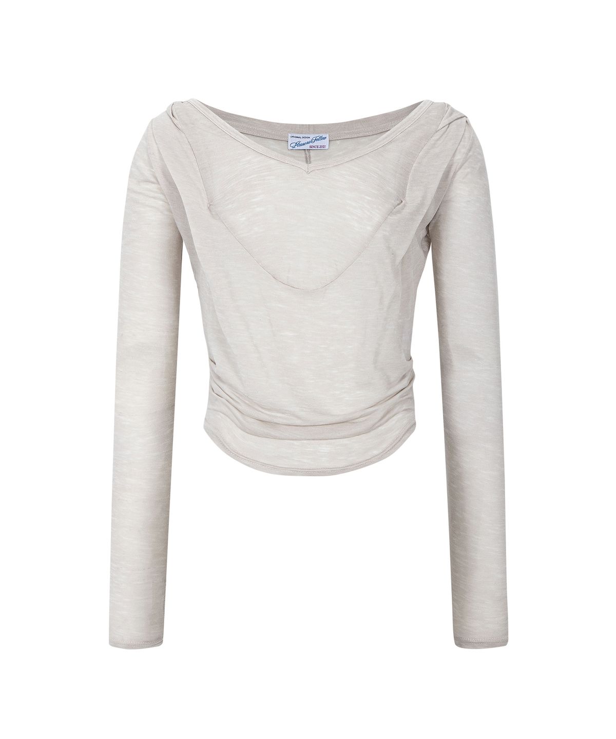 플리즈노팔로우(PLEASENOFOLLOW) Moa Drape Hoodie Long Sleeve Top (Ash Beige)