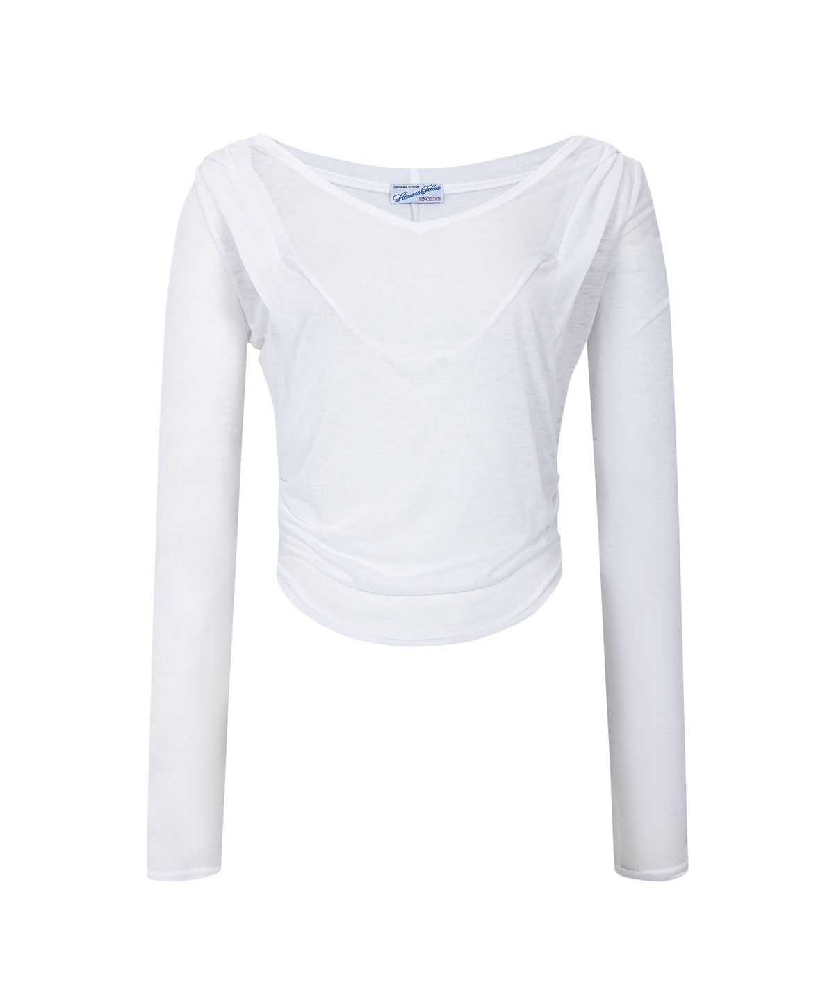 플리즈노팔로우(PLEASENOFOLLOW) Moa Drape Hoodie Long Sleeve Top (White)