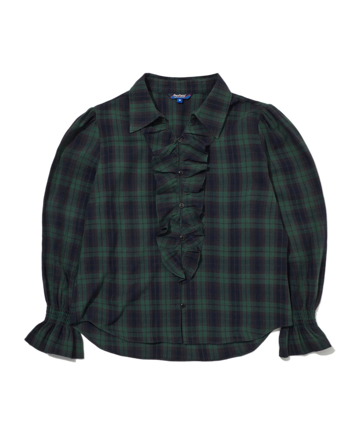 펜필드(PENFIELD) 워시드 체크 러플 블라우스 그린_FR3WR31F