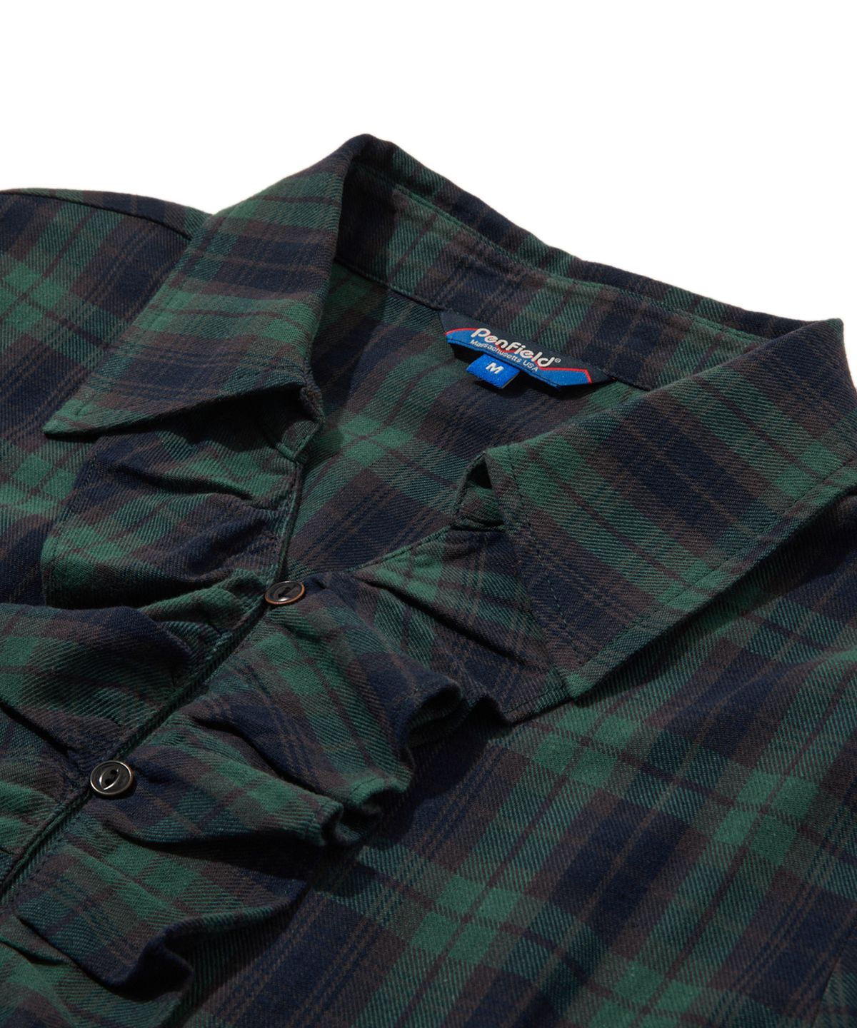 펜필드(PENFIELD) 워시드 체크 러플 블라우스 그린_FR3WR31F