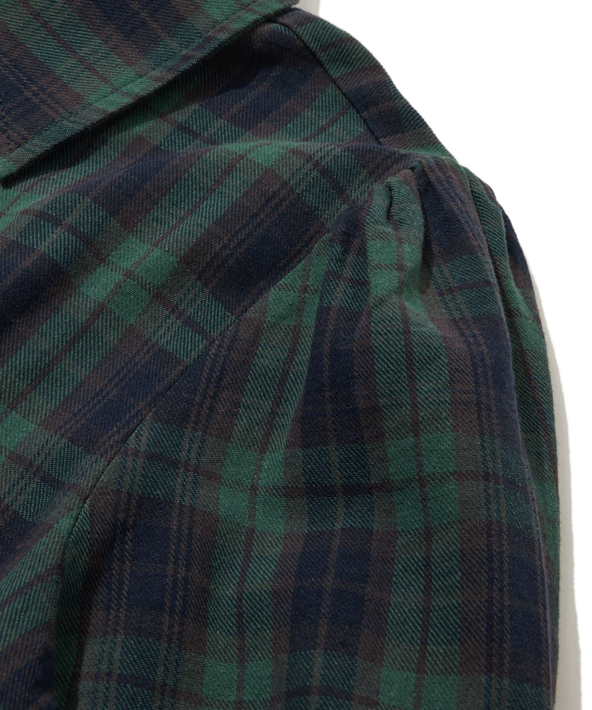 펜필드(PENFIELD) 워시드 체크 러플 블라우스 그린_FR3WR31F