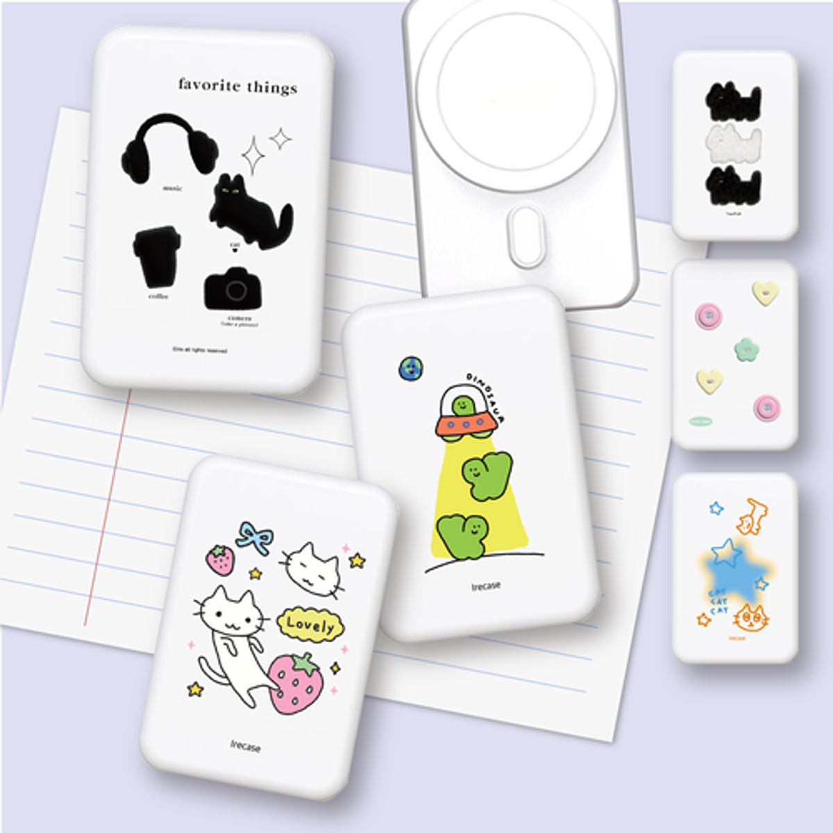 이레케이스앤굿즈(IRECASEGOODS) 캐릭터 디자인 맥세이프 보조배터리 10000mAh 스트랩 케이블 메탈플레이트링