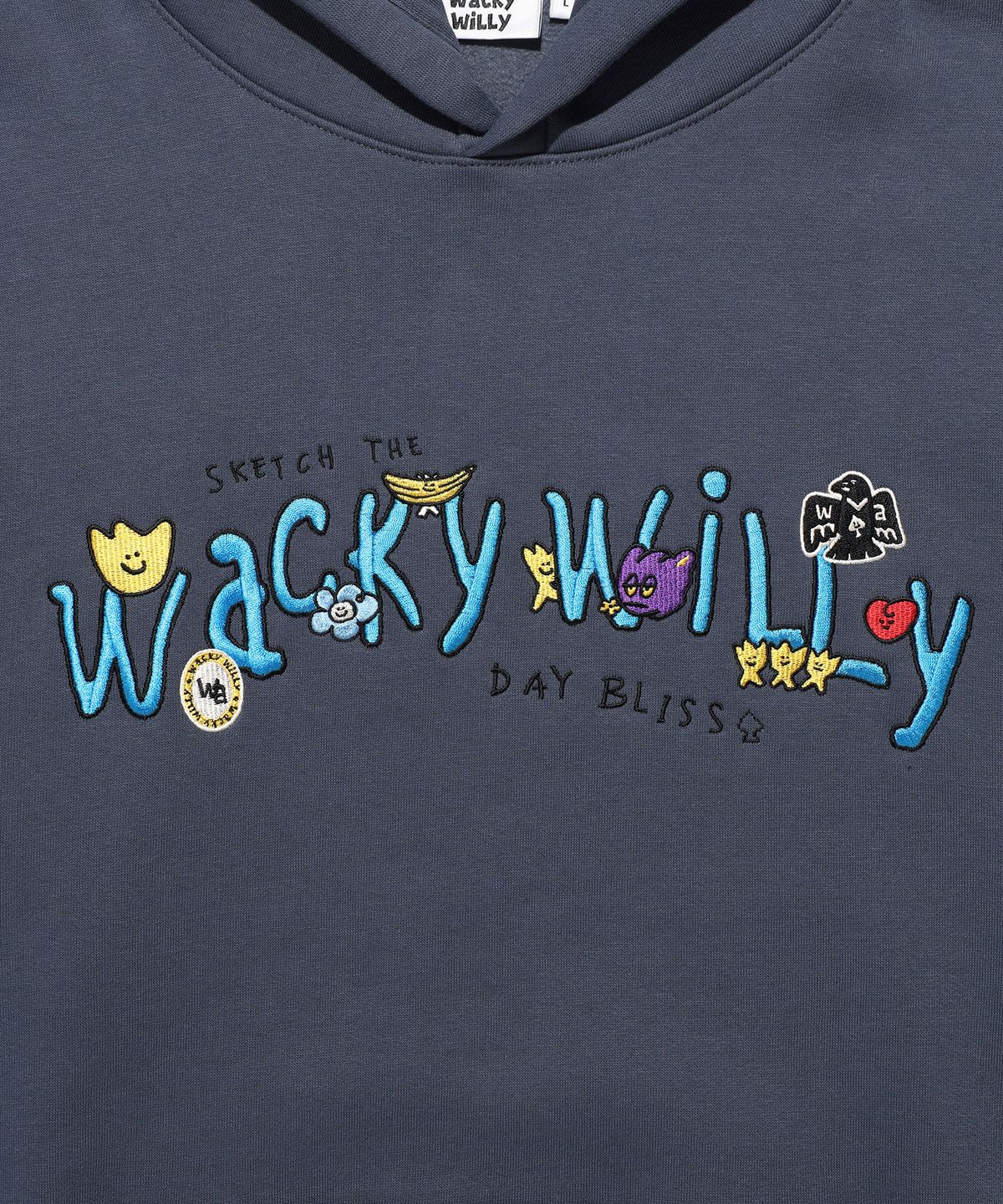 와키윌리(WACKY WILLY) 자수 로고 후드 네이비