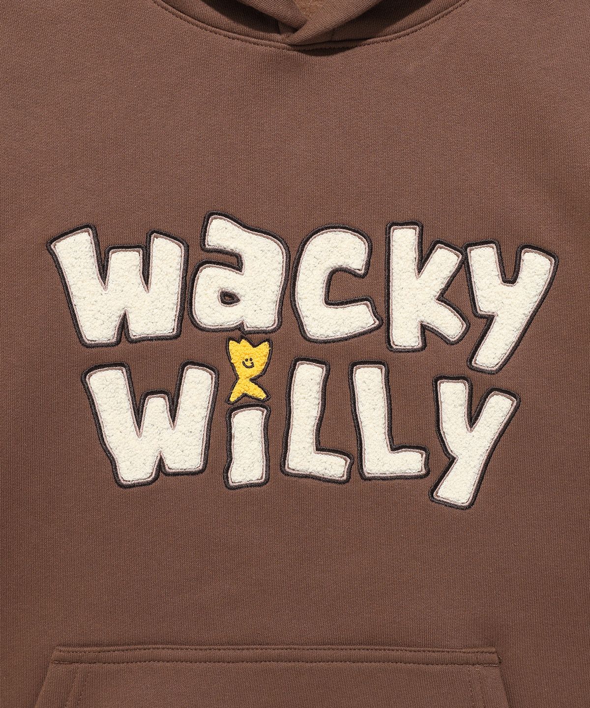 와키윌리(WACKY WILLY) 기모 타이포 그래픽 후드 브라운