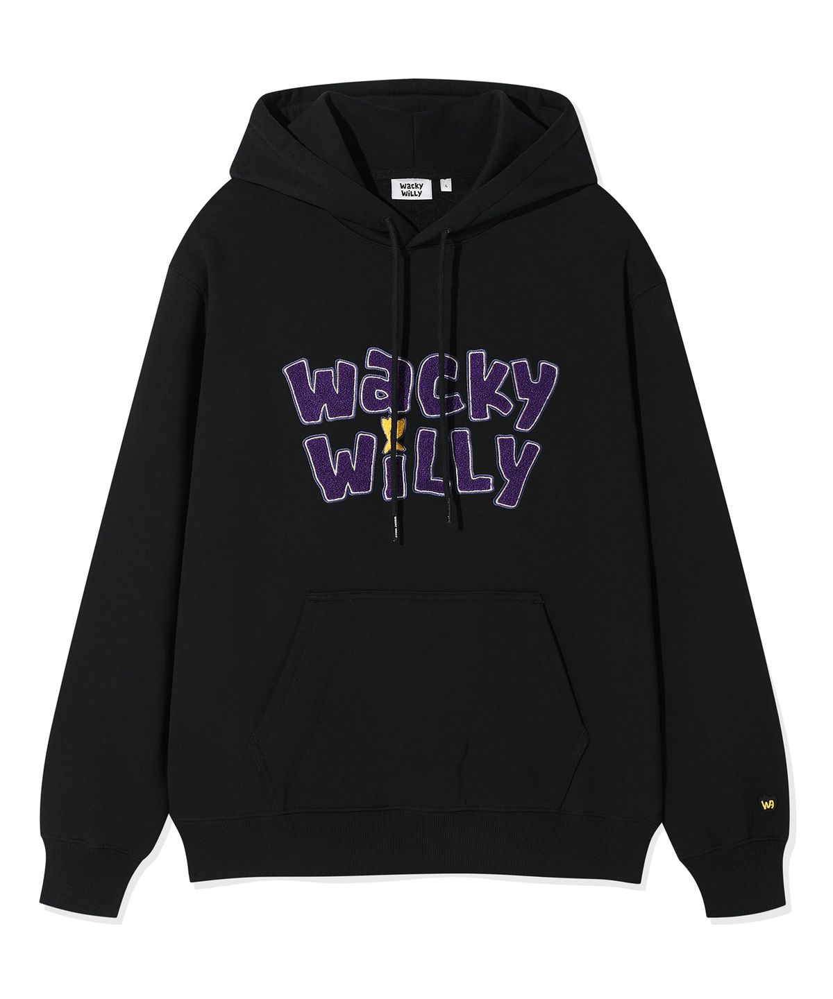 와키윌리(WACKY WILLY) 기모 타이포 그래픽 후드 블랙