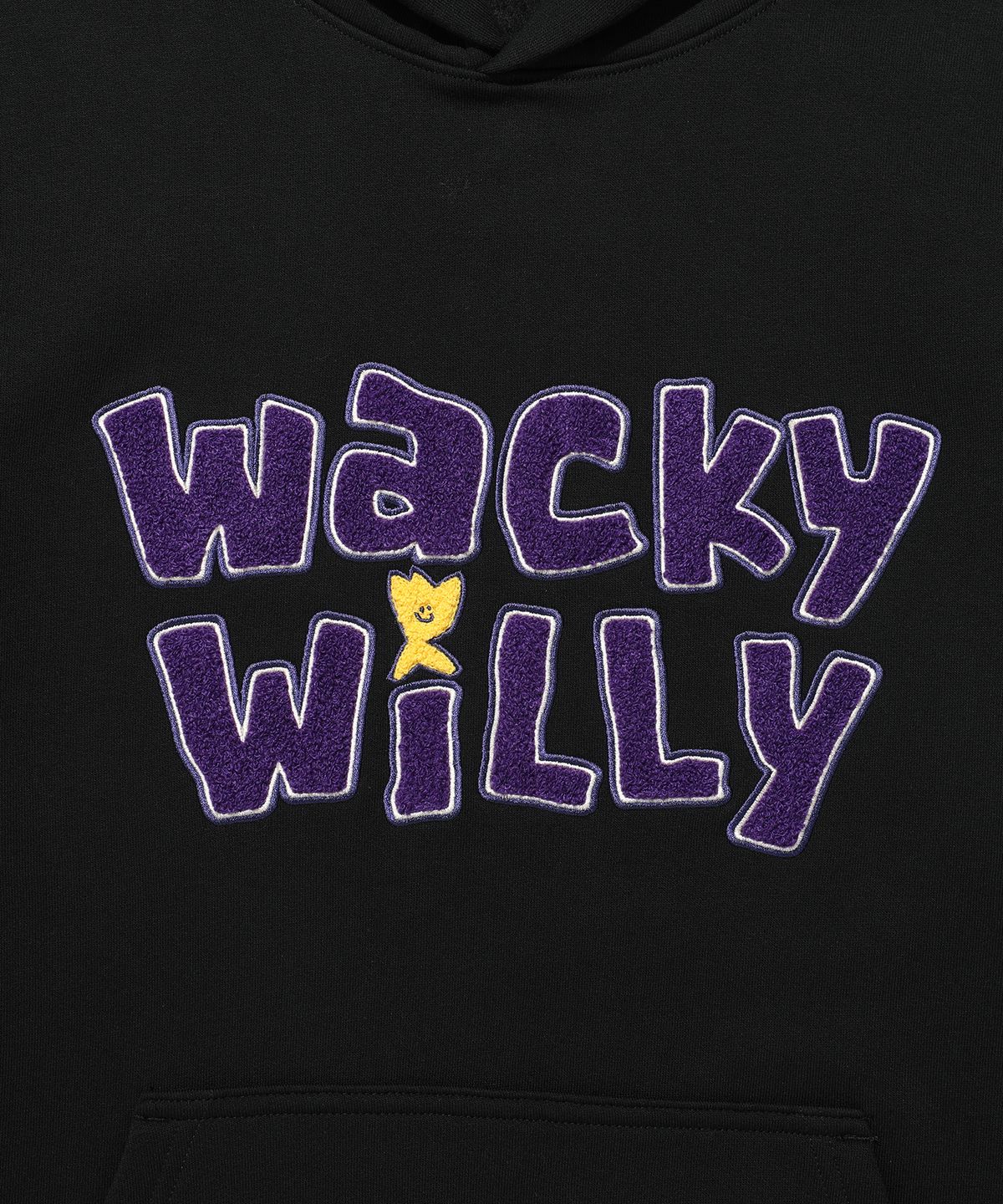와키윌리(WACKY WILLY) 기모 타이포 그래픽 후드 블랙