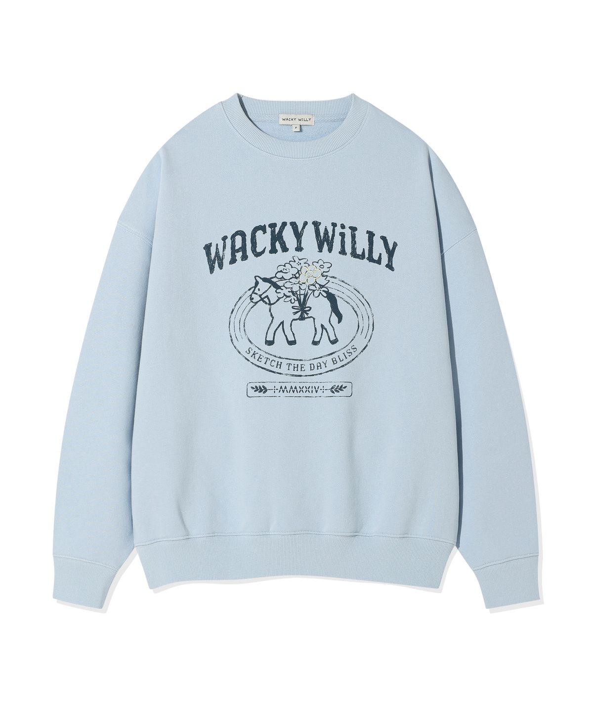 와키윌리(WACKY WILLY) 우먼스 타이포 그래픽 맨투맨 블루