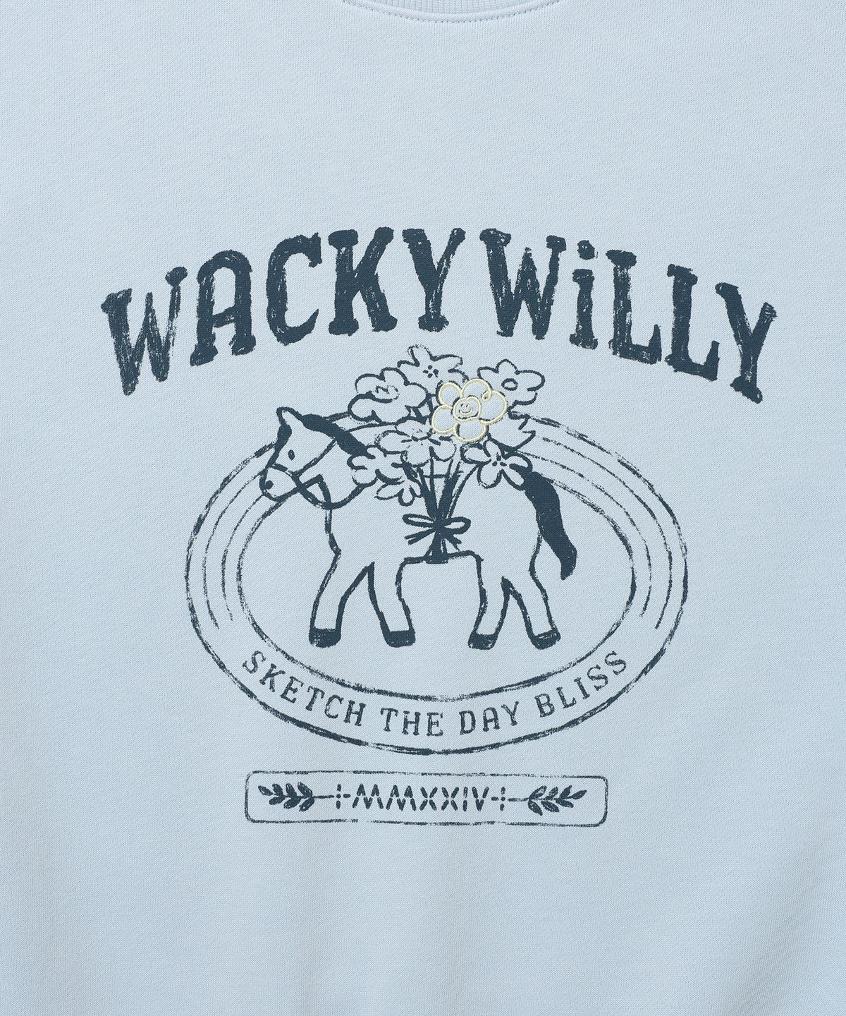 와키윌리(WACKY WILLY) 우먼스 타이포 그래픽 맨투맨 블루