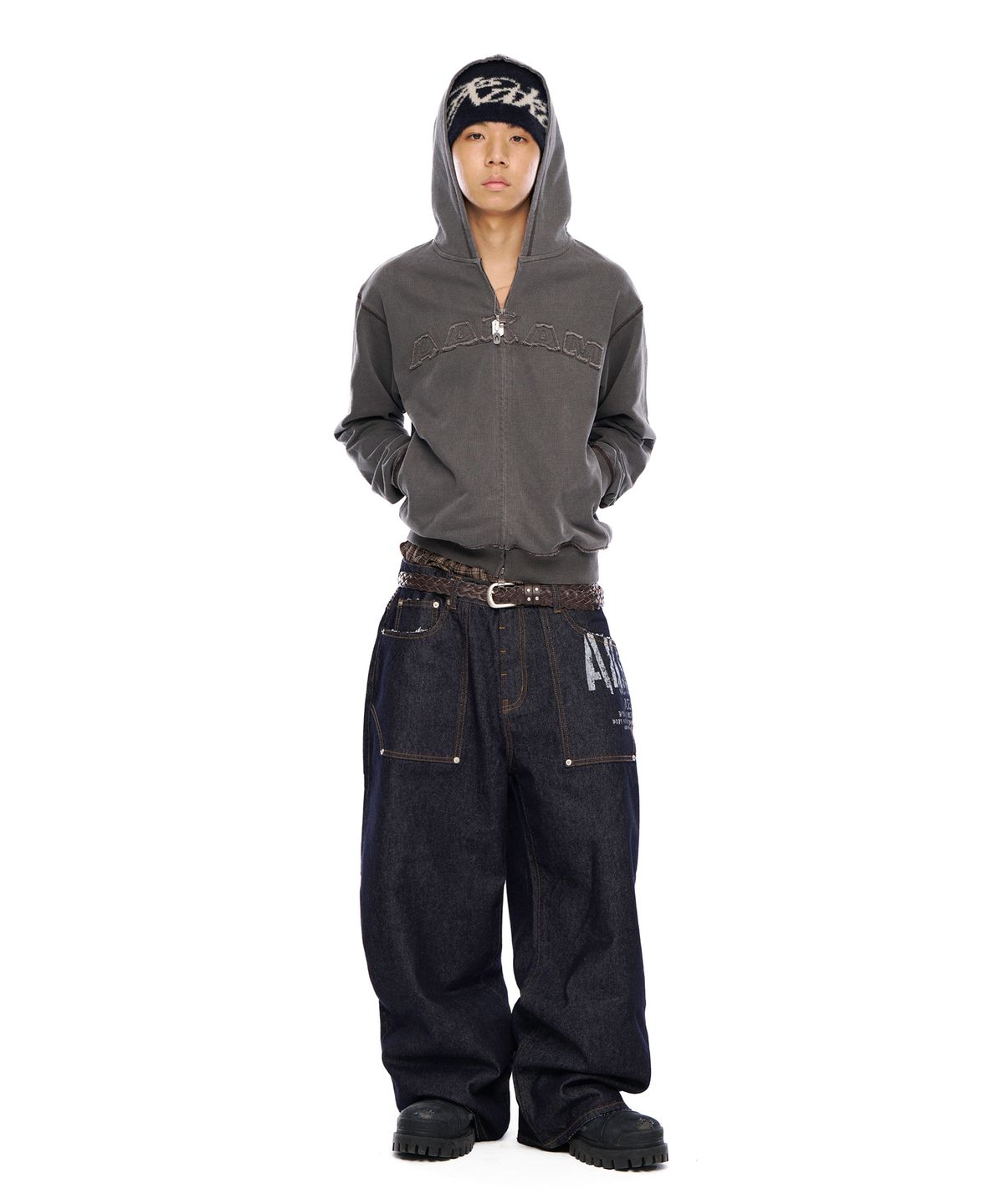 아캄(AAKAM) Logo Patch Zip-Up Hoodie (Black)