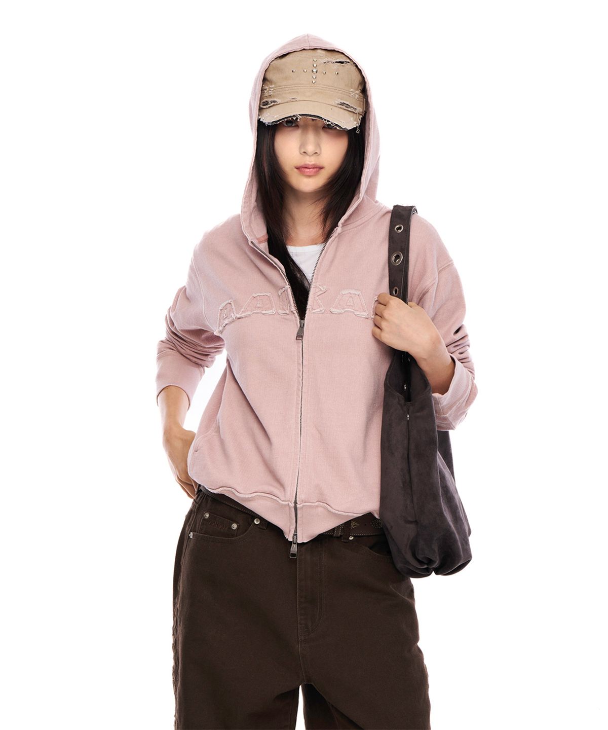 아캄(AAKAM) Logo Patch Zip-Up Hoodie (Pink)