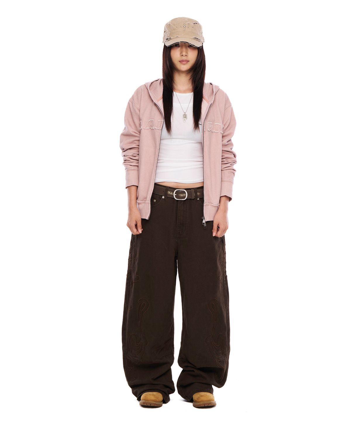 아캄(AAKAM) Logo Patch Zip-Up Hoodie (Pink)