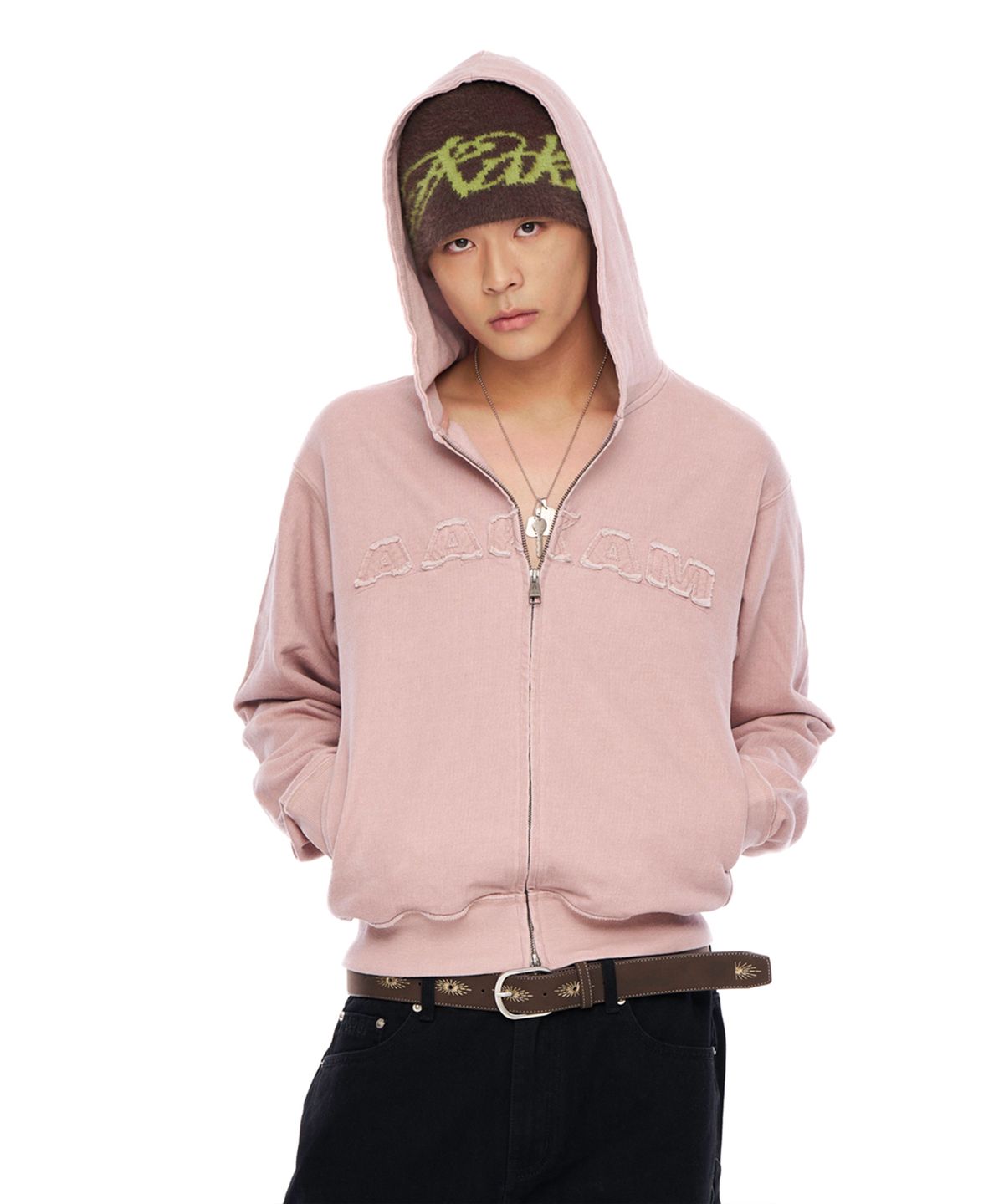 아캄(AAKAM) Logo Patch Zip-Up Hoodie (Pink)
