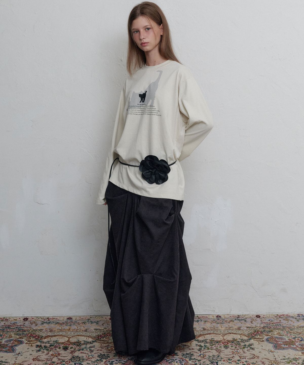 무니쉬(MOONISH) Volume pintuck long skirt (Midnight black)