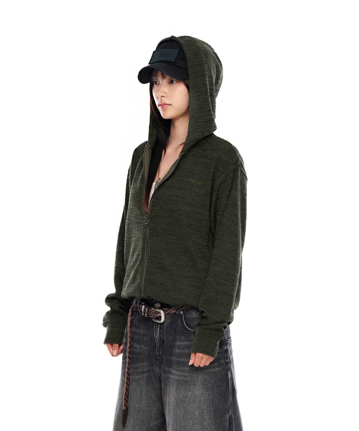 아캄(AAKAM) Basic Knit Zip-Up Hoodie (Khaki)