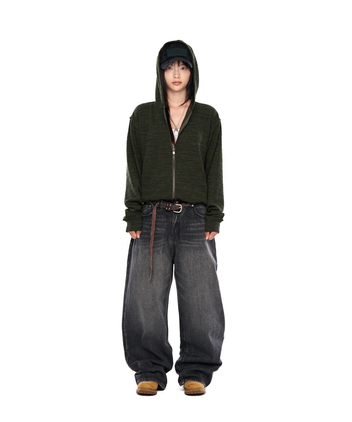 아캄(AAKAM) Basic Knit Zip-Up Hoodie (Khaki)
