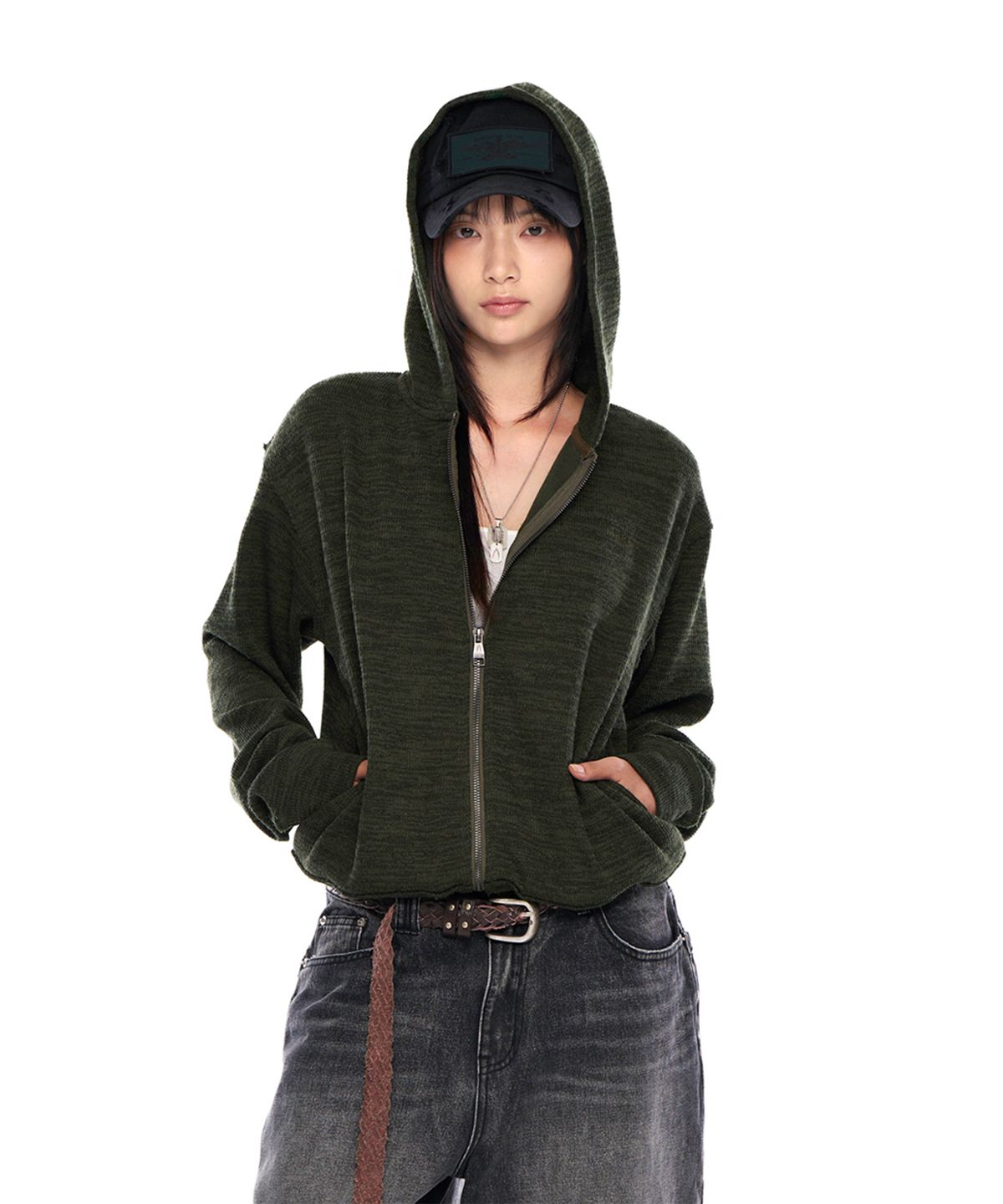 아캄(AAKAM) Basic Knit Zip-Up Hoodie (Khaki)