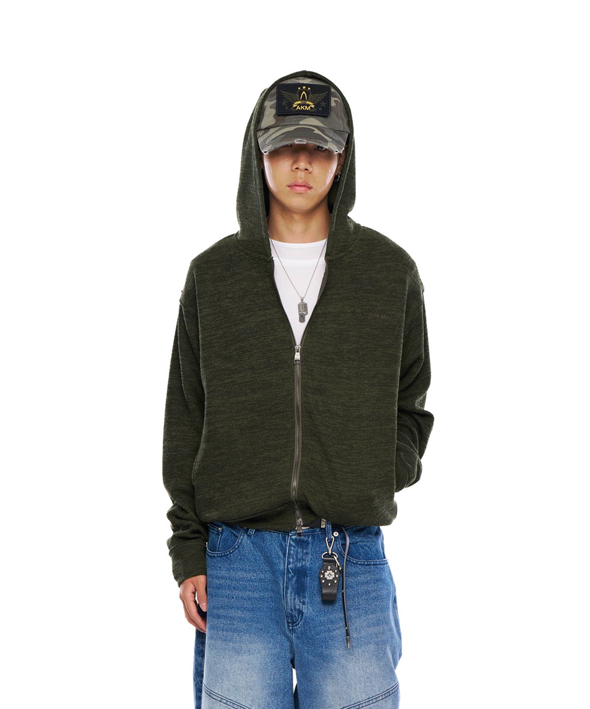 아캄(AAKAM) Basic Knit Zip-Up Hoodie (Khaki)