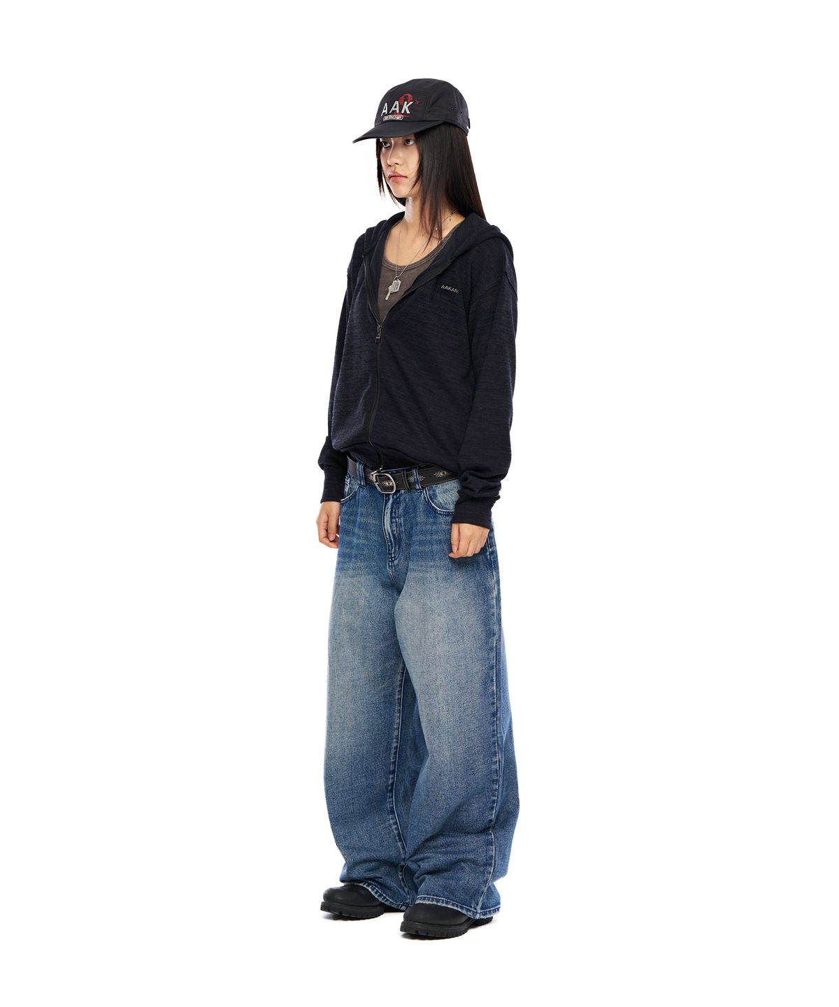 아캄(AAKAM) Basic Knit Zip-Up Hoodie (Black)