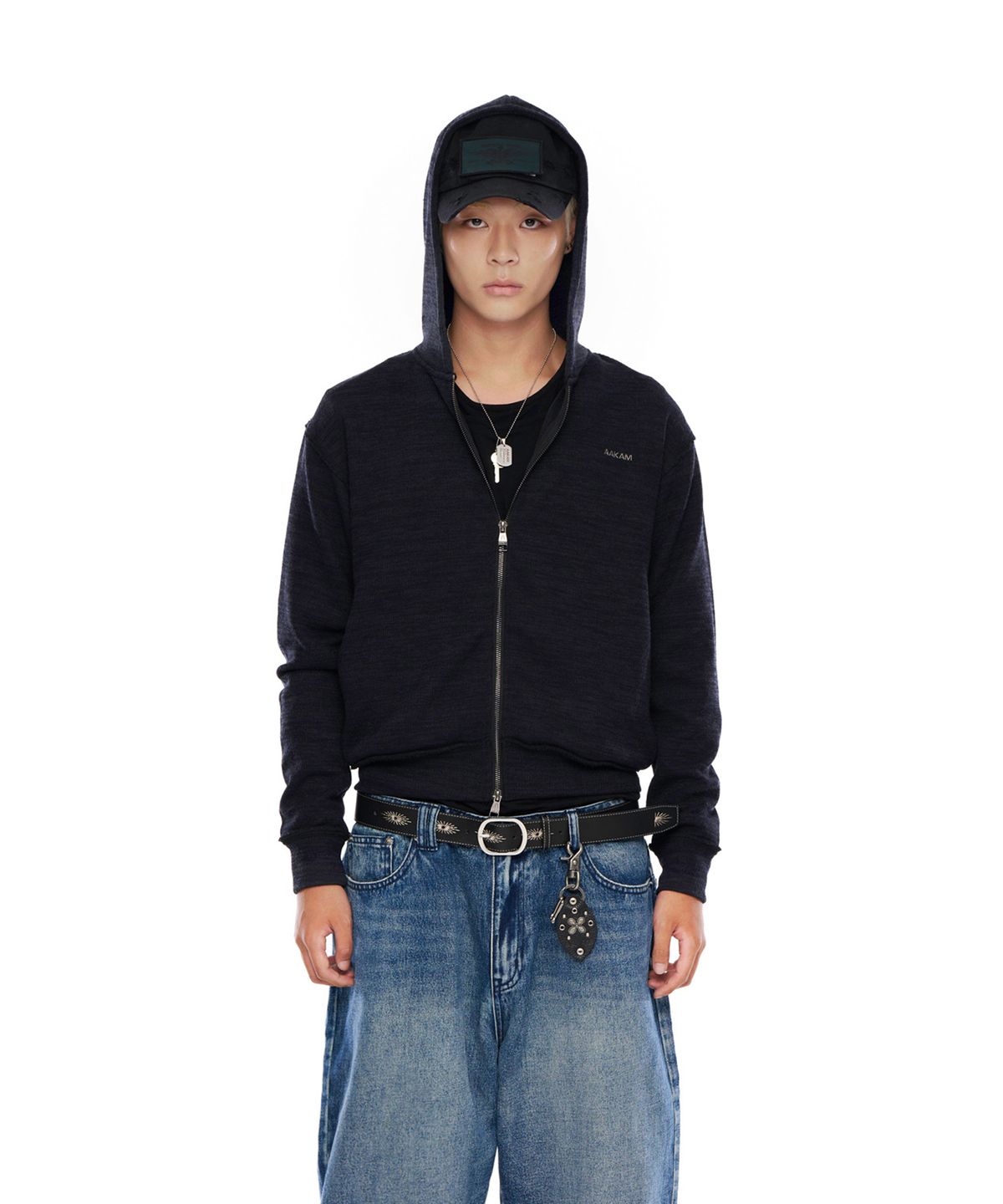 아캄(AAKAM) Basic Knit Zip-Up Hoodie (Black)