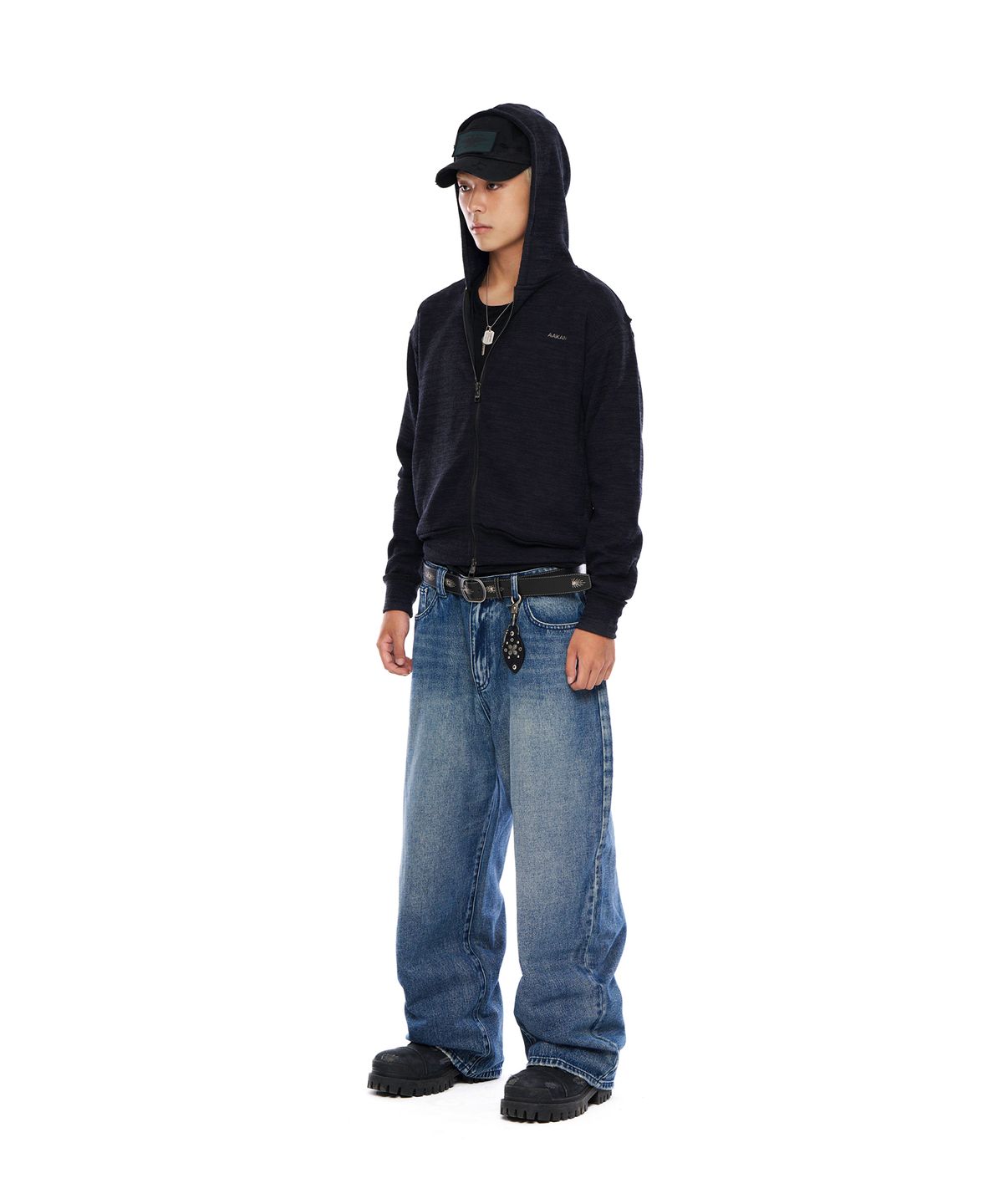 아캄(AAKAM) Basic Knit Zip-Up Hoodie (Black)