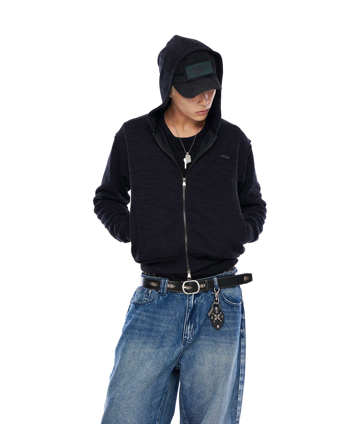 아캄(AAKAM) Basic Knit Zip-Up Hoodie (Black)