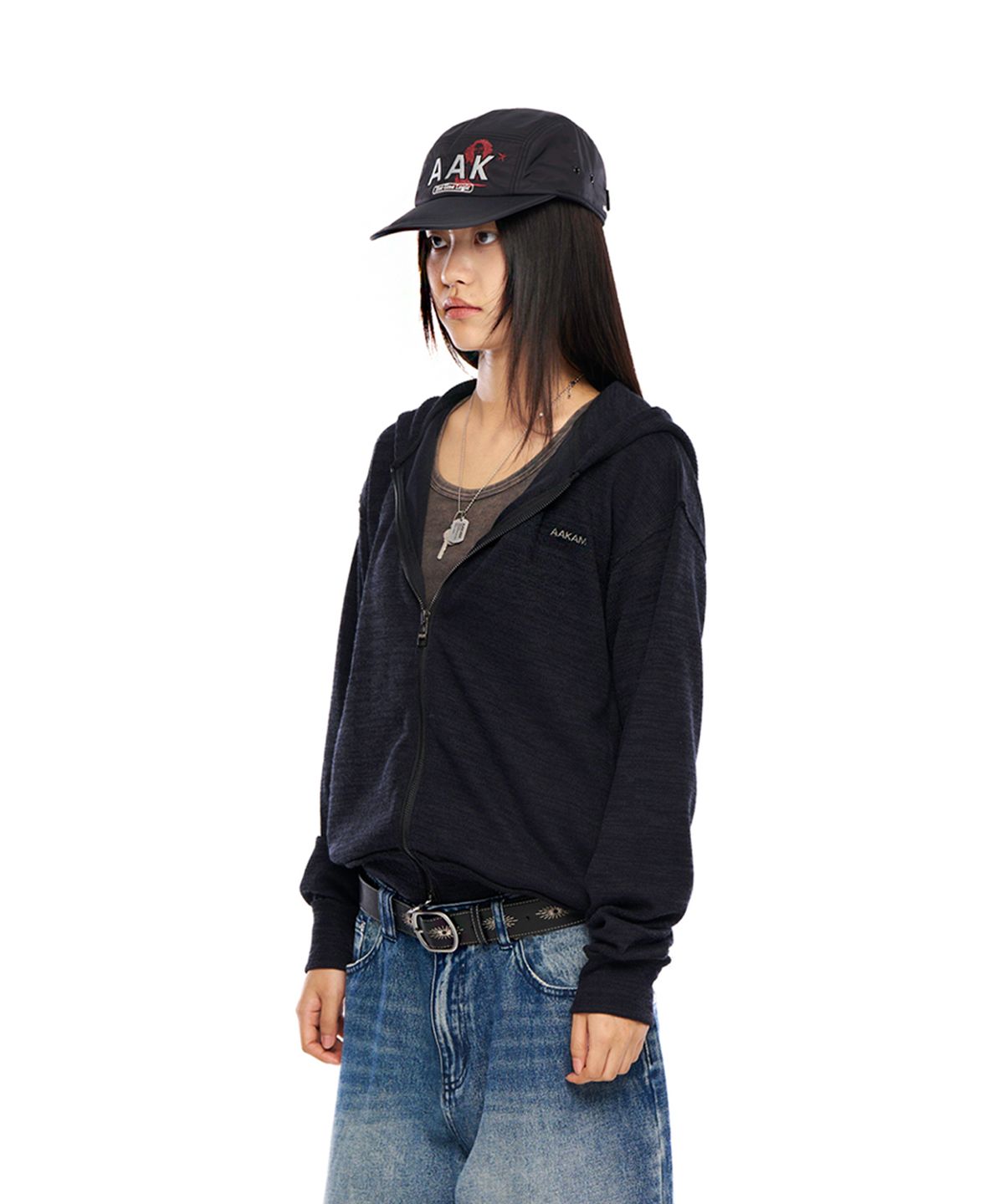 아캄(AAKAM) Basic Knit Zip-Up Hoodie (Black)