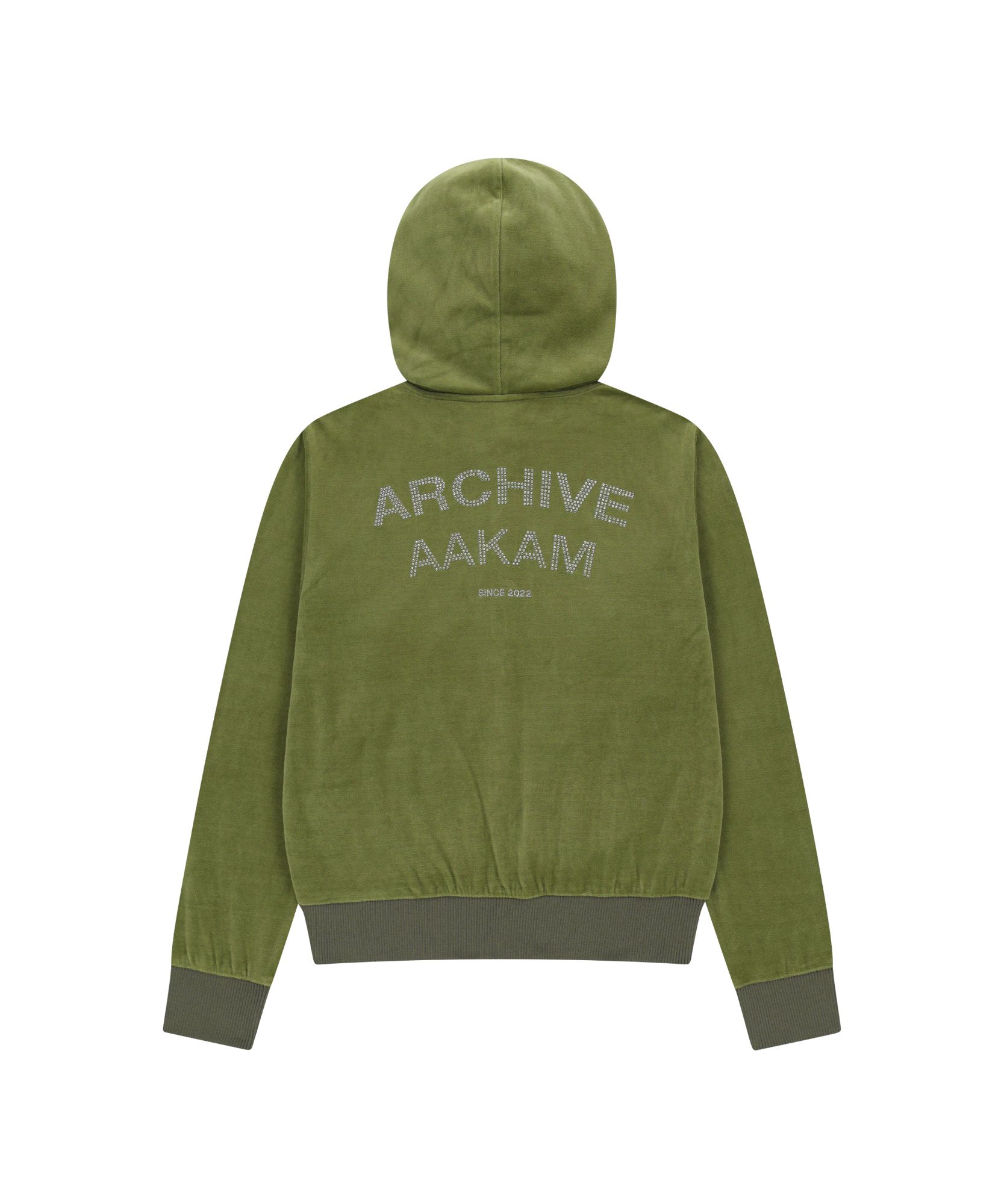 MUSINSA | AAKAM Rhinestone Velour Zip-Up Hoodie (Green)