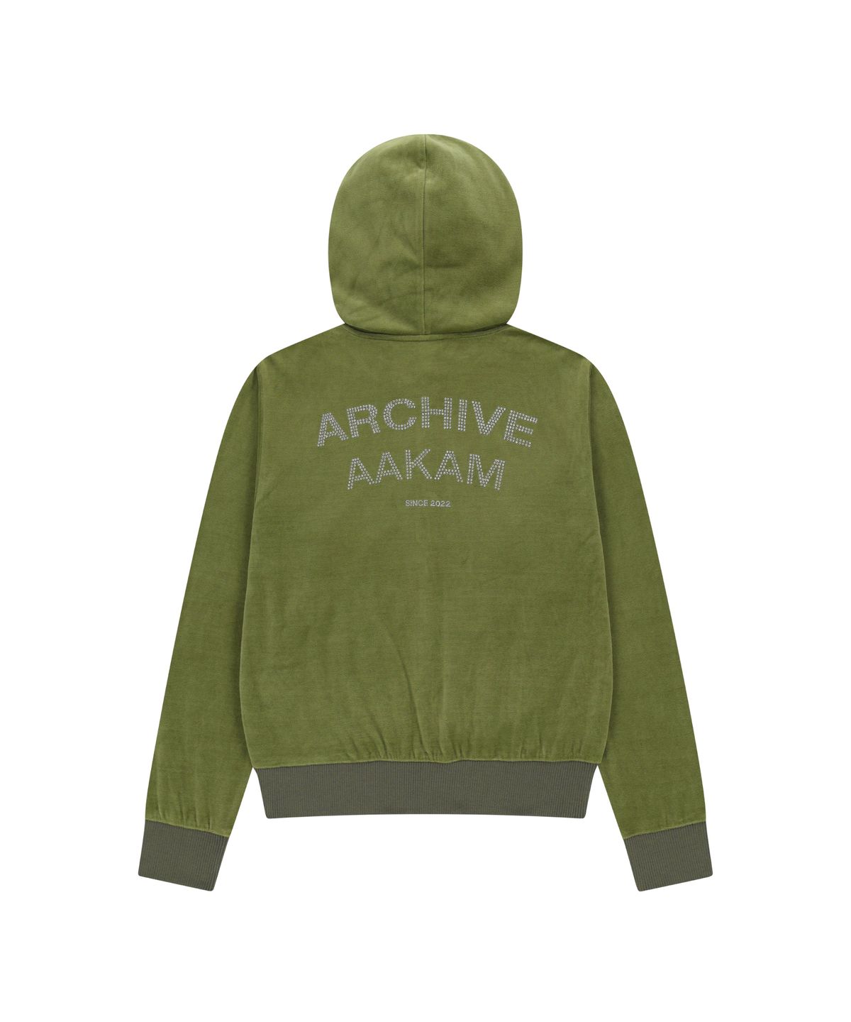 아캄(AAKAM) Rhinestone Velour Zip-Up Hoodie (Green)