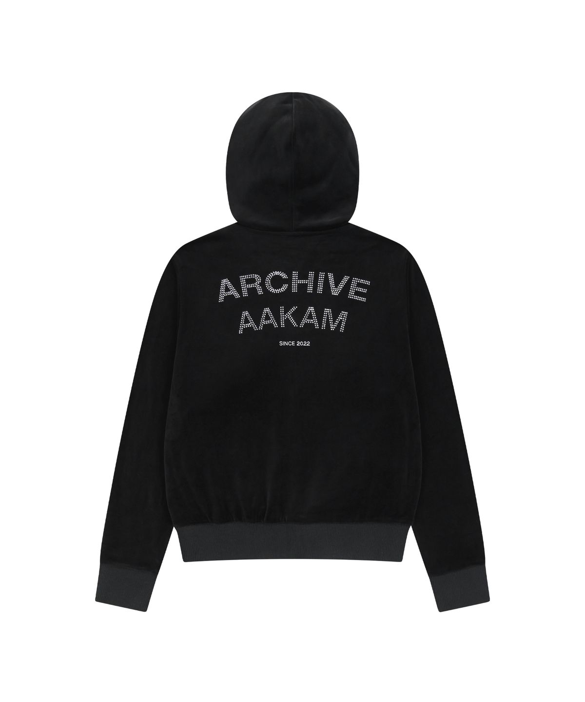 아캄(AAKAM) Rhinestone Velour Zip-Up Hoodie (Black)