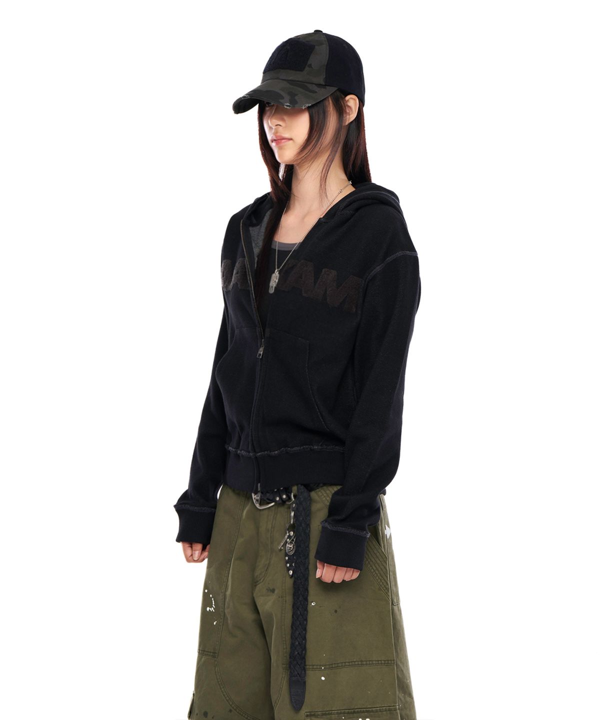 아캄(AAKAM) Boucle Logo Zip-Up Hoodie (Black)