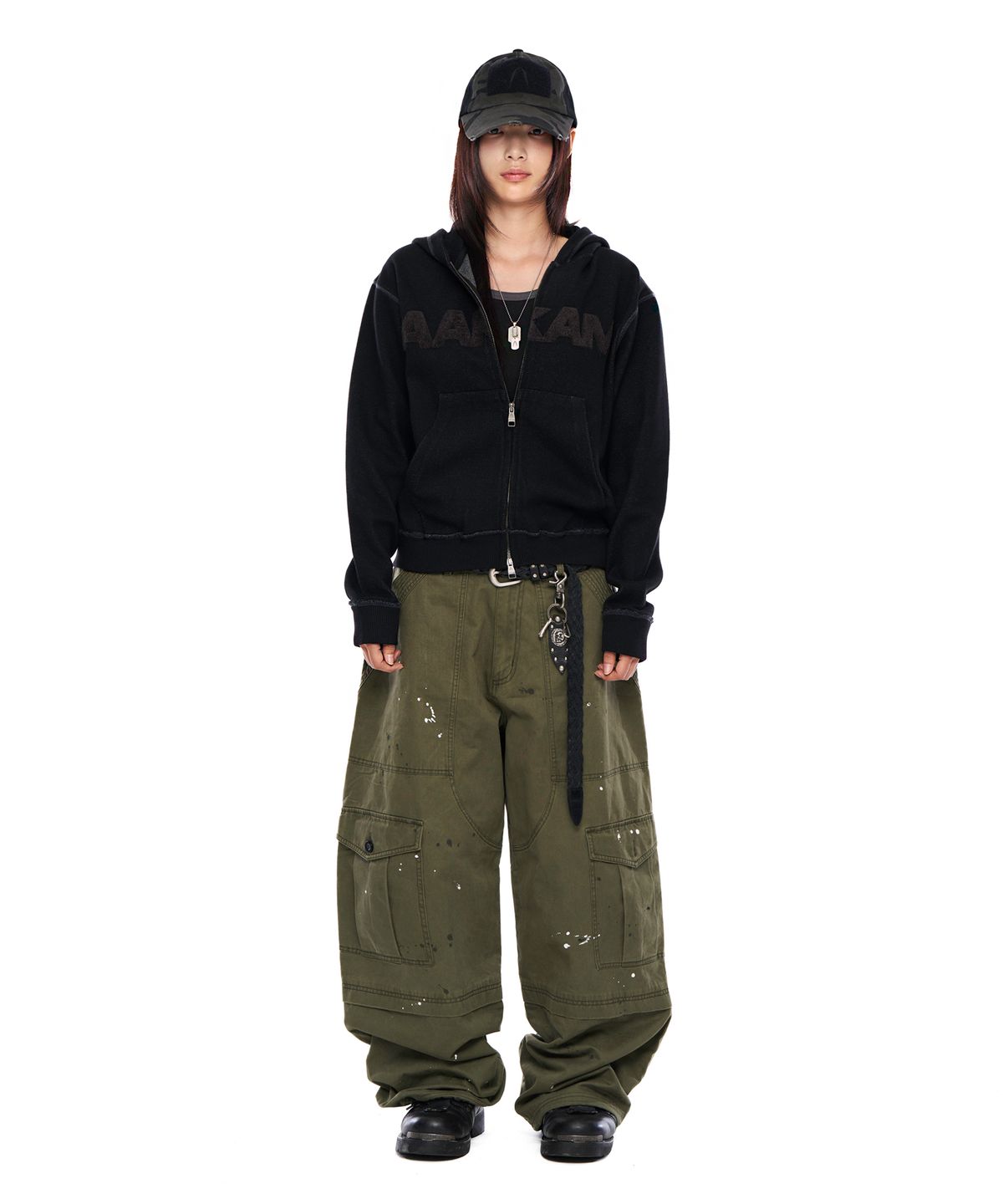 아캄(AAKAM) Boucle Logo Zip-Up Hoodie (Black)