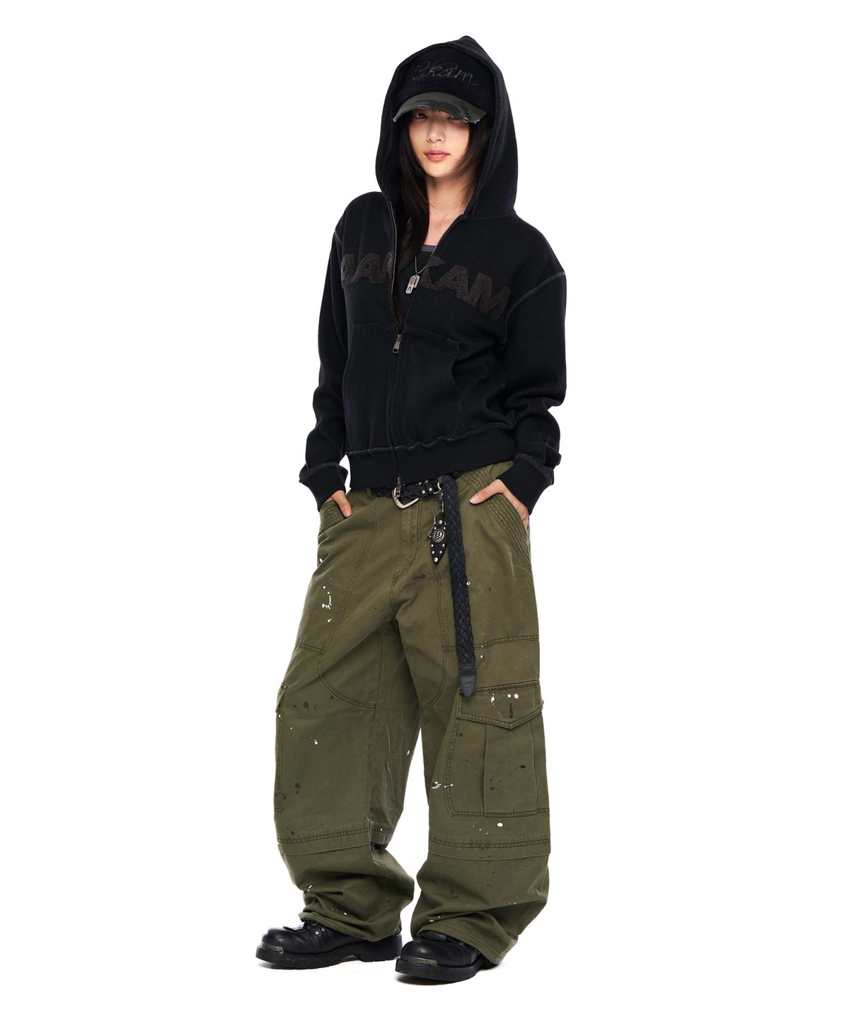 아캄(AAKAM) Boucle Logo Zip-Up Hoodie (Black)