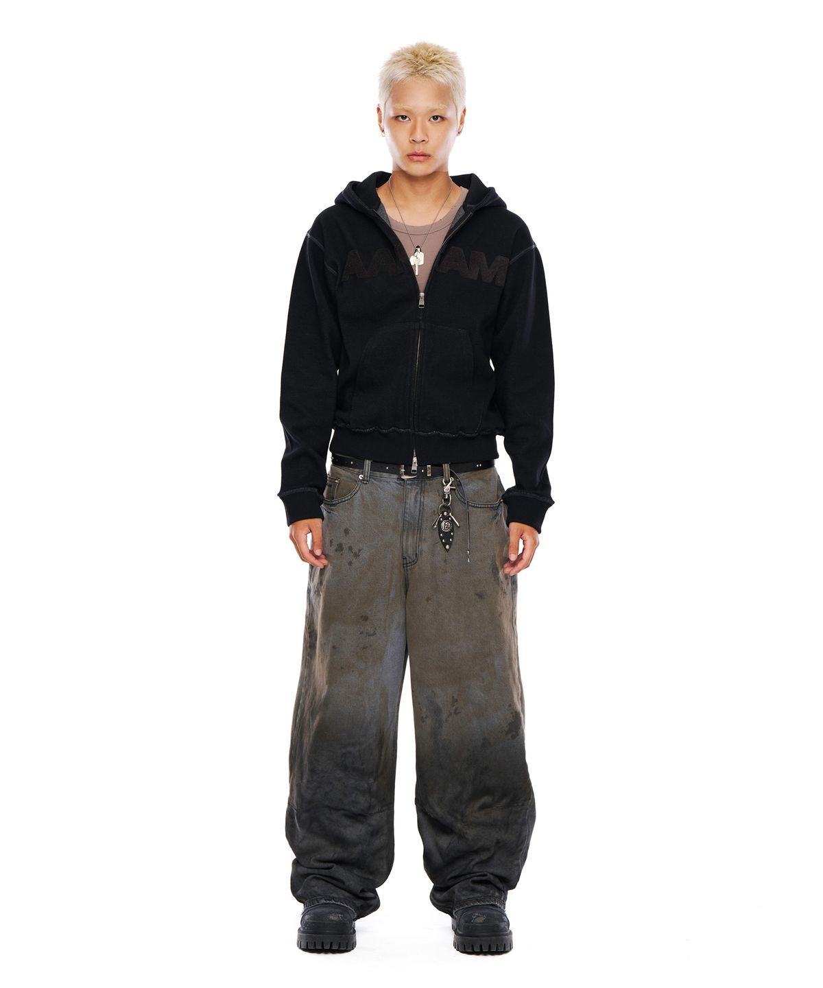 아캄(AAKAM) Boucle Logo Zip-Up Hoodie (Black)