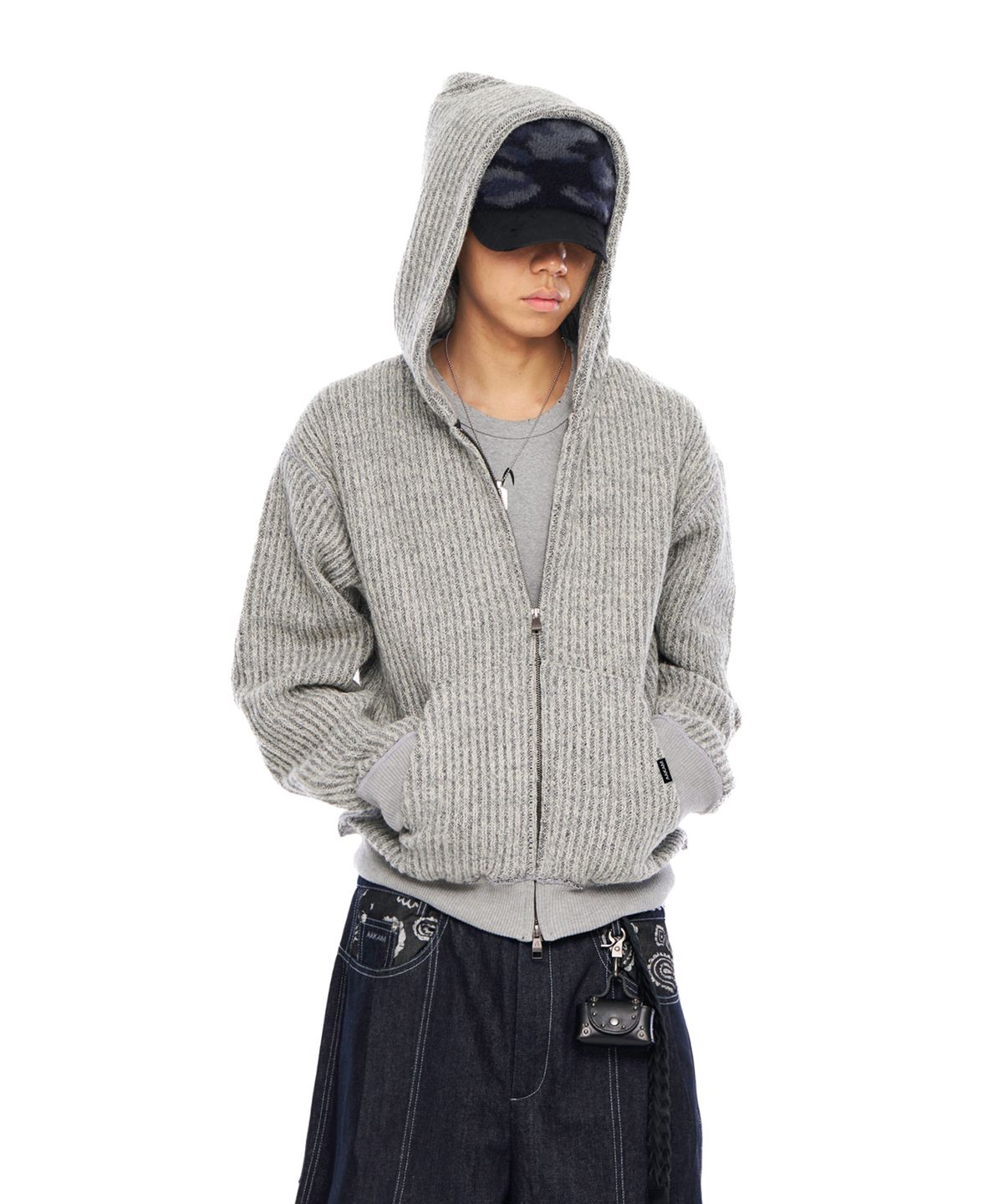 아캄(AAKAM) Bokashi Knit Zip-Up Hoodie (Gray)
